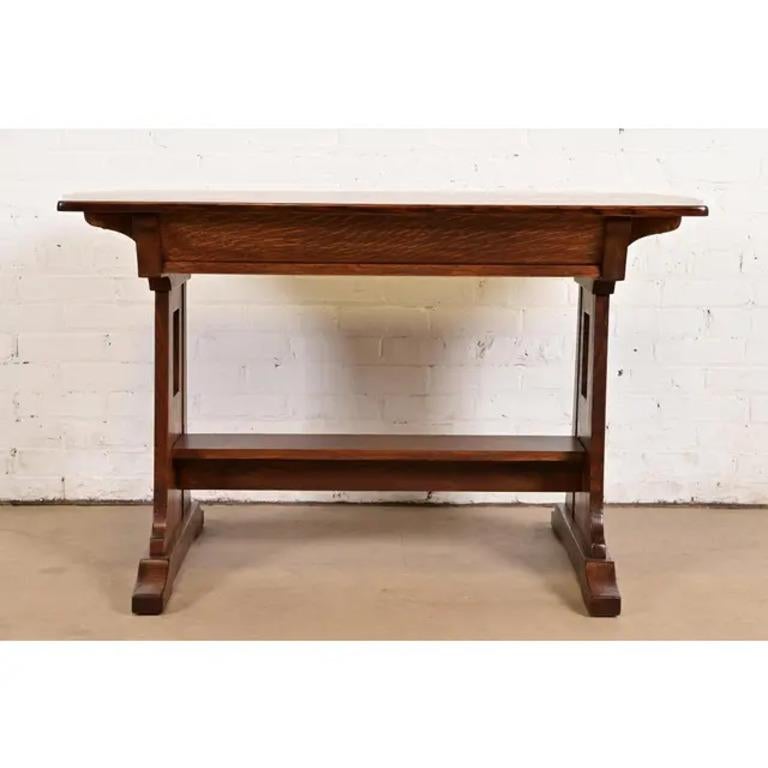Limbert Antique Mission Oak Arts & Crafts Turtle Top Writing Desk, Refinished For Sale 6
