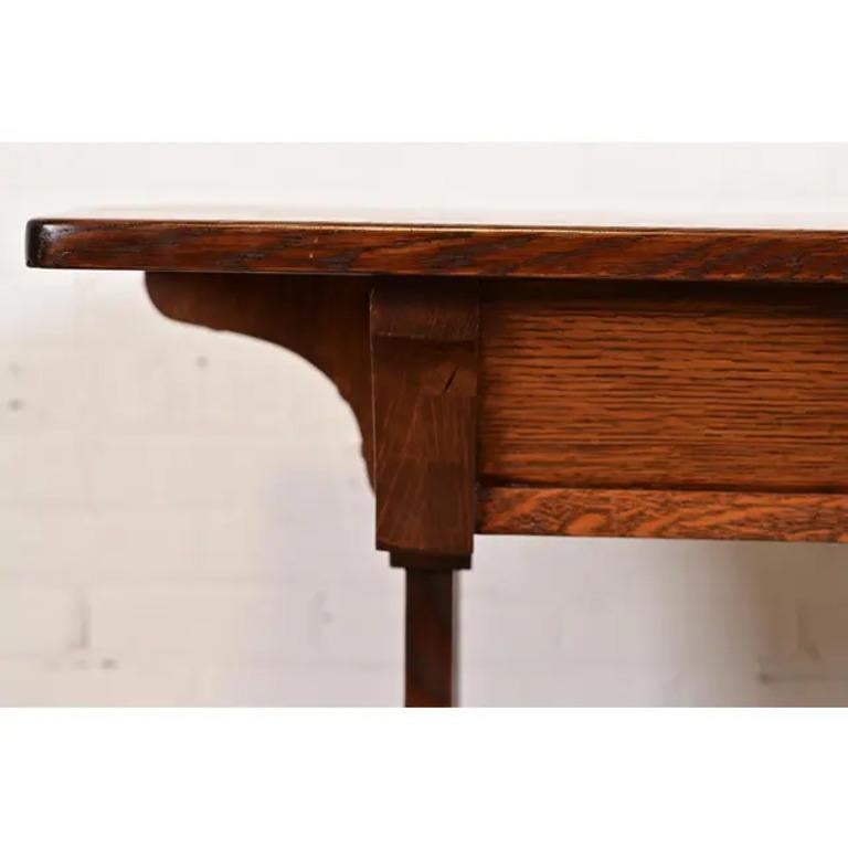 Limbert Antique Mission Oak Arts & Crafts Turtle Top Writing Desk, Refinished For Sale 2