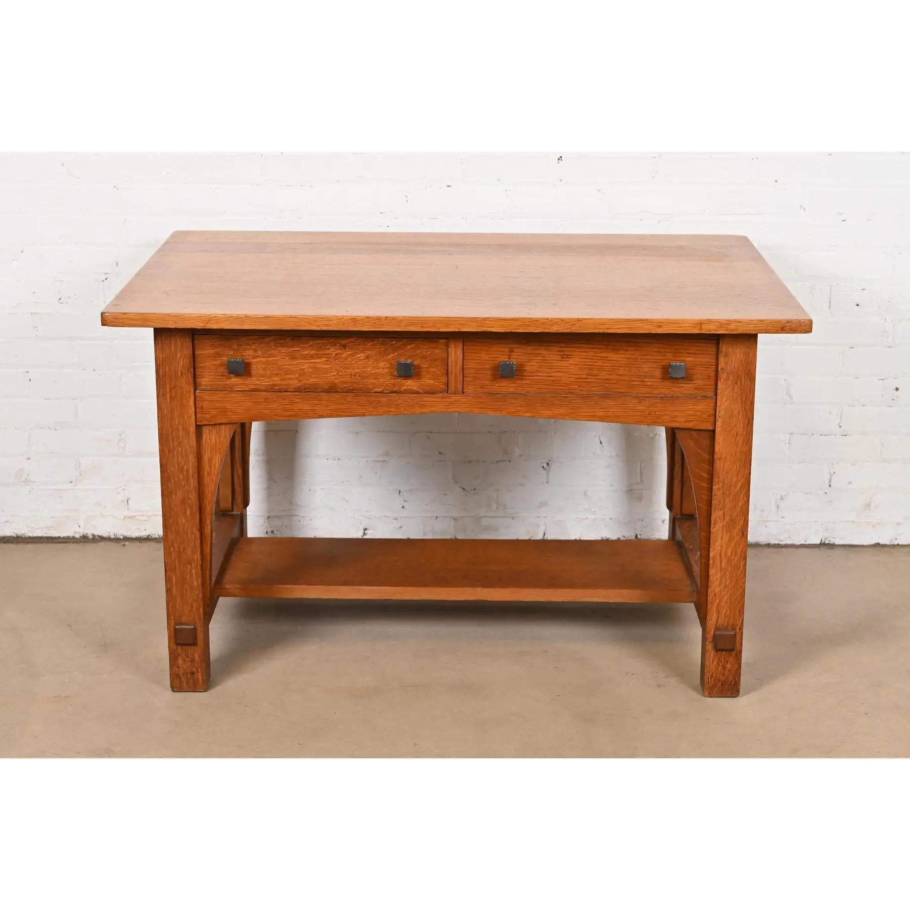 Escritorio o mesa de biblioteca Limbert Antique Mission Oak Arts & Crafts, 1910 Estadounidense en venta