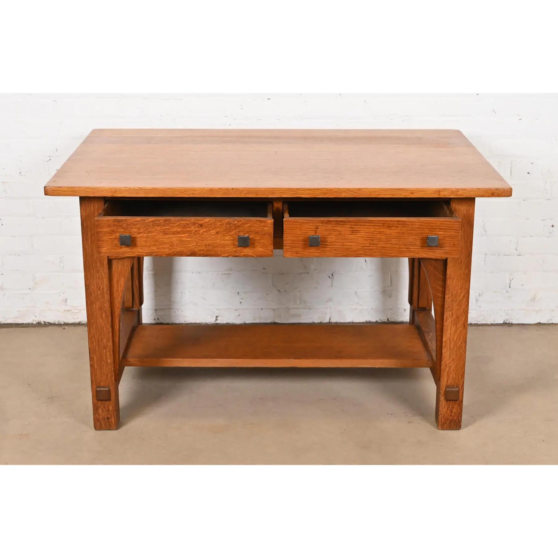Escritorio o mesa de biblioteca Limbert Antique Mission Oak Arts & Crafts, 1910 principios del siglo XX en venta