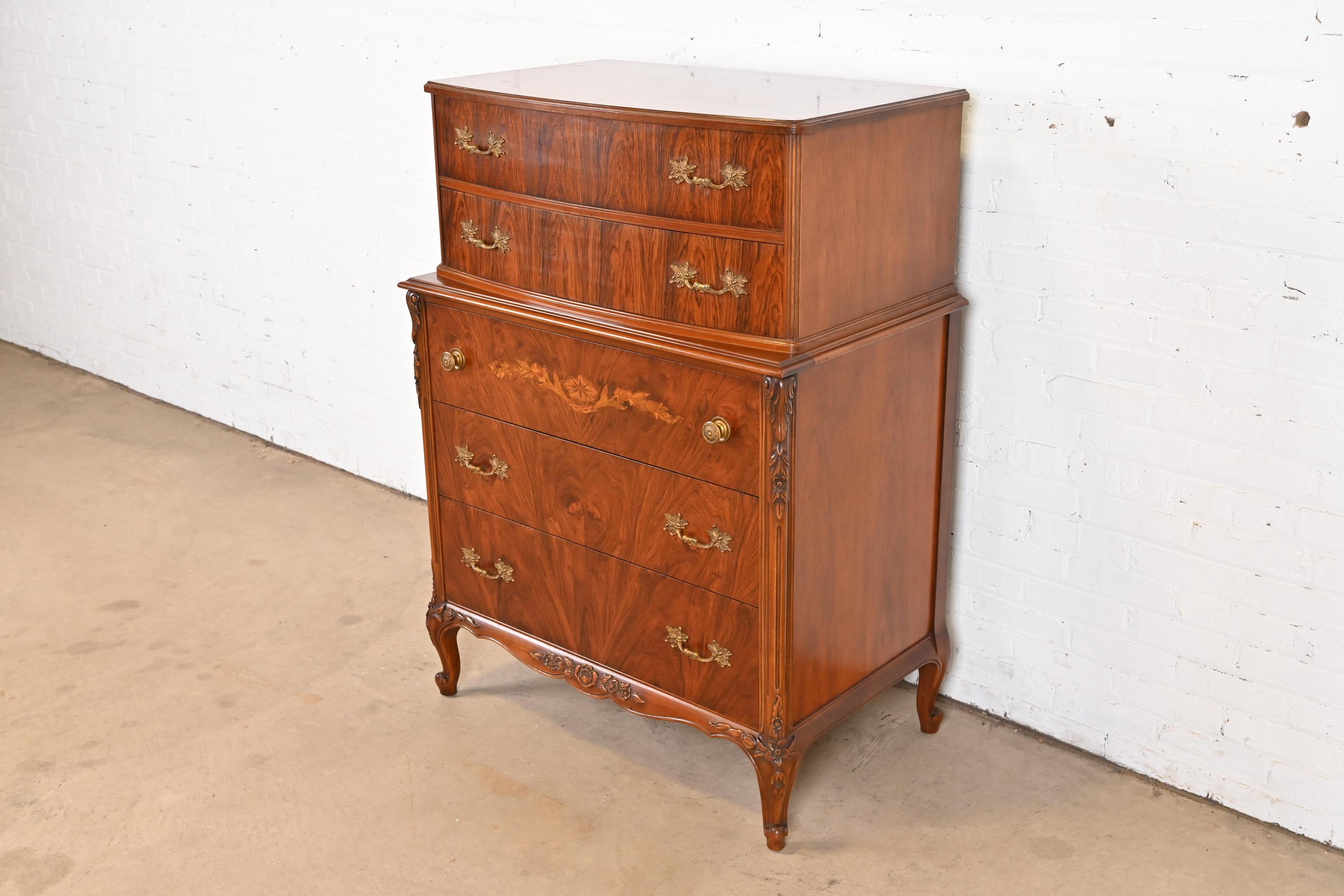 Limbert French Provincial Louis XV Carved Rosewood Highboy Dresser, 1920s In Good Condition In South Bend, IN