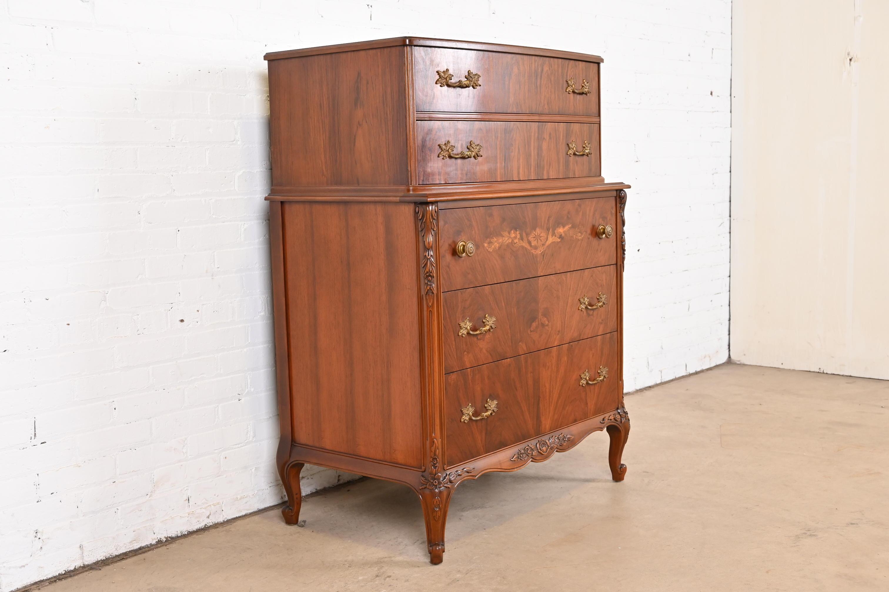 Early 20th Century Limbert French Provincial Louis XV Carved Rosewood Highboy Dresser, 1920s
