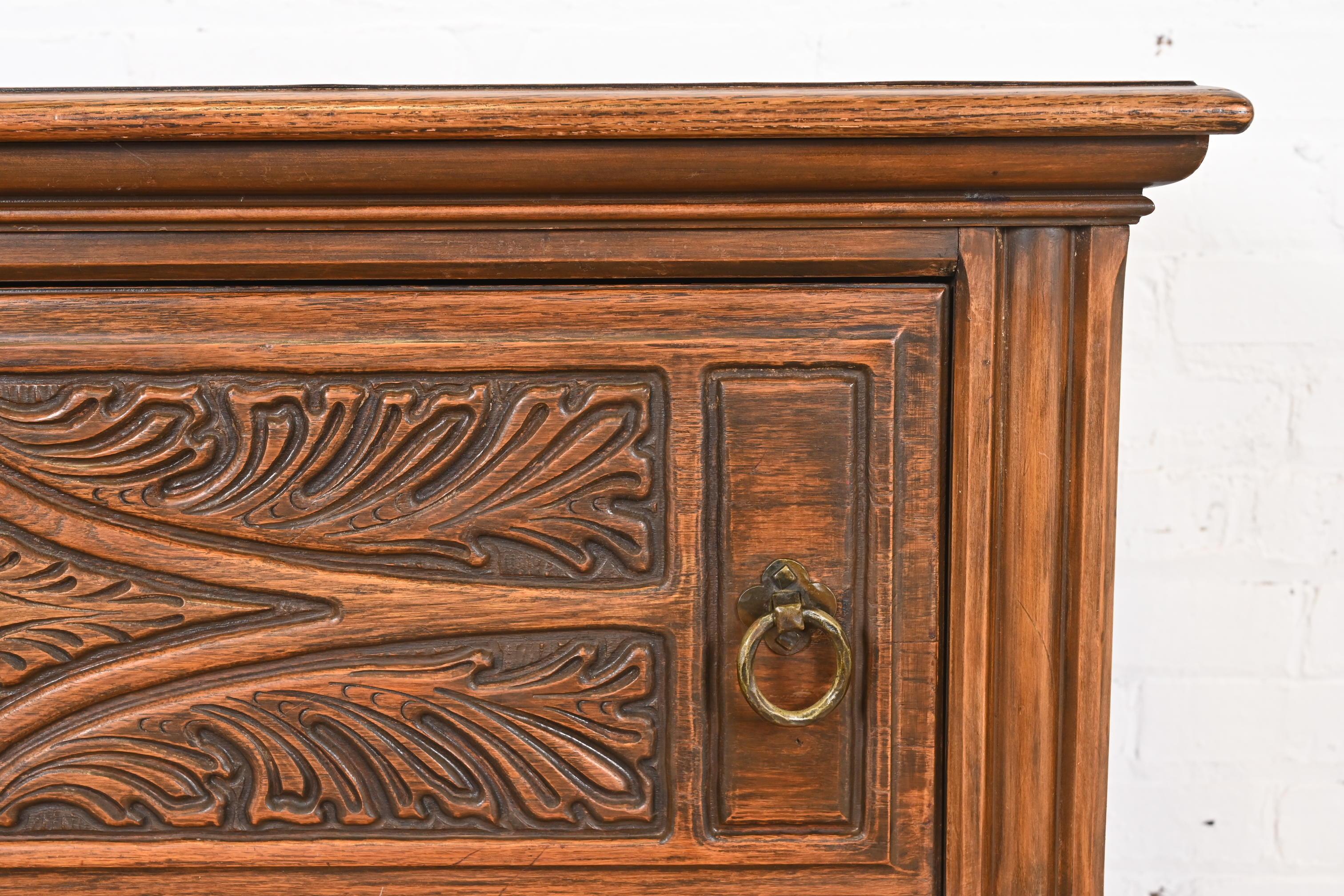 Limbert Jacobean Carved Walnut Buffet Server or Bar Cabinet, Circa 1920s 4