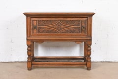 Limbert Jacobean Carved Walnut Buffet Server or Bar Cabinet, Circa 1920s
