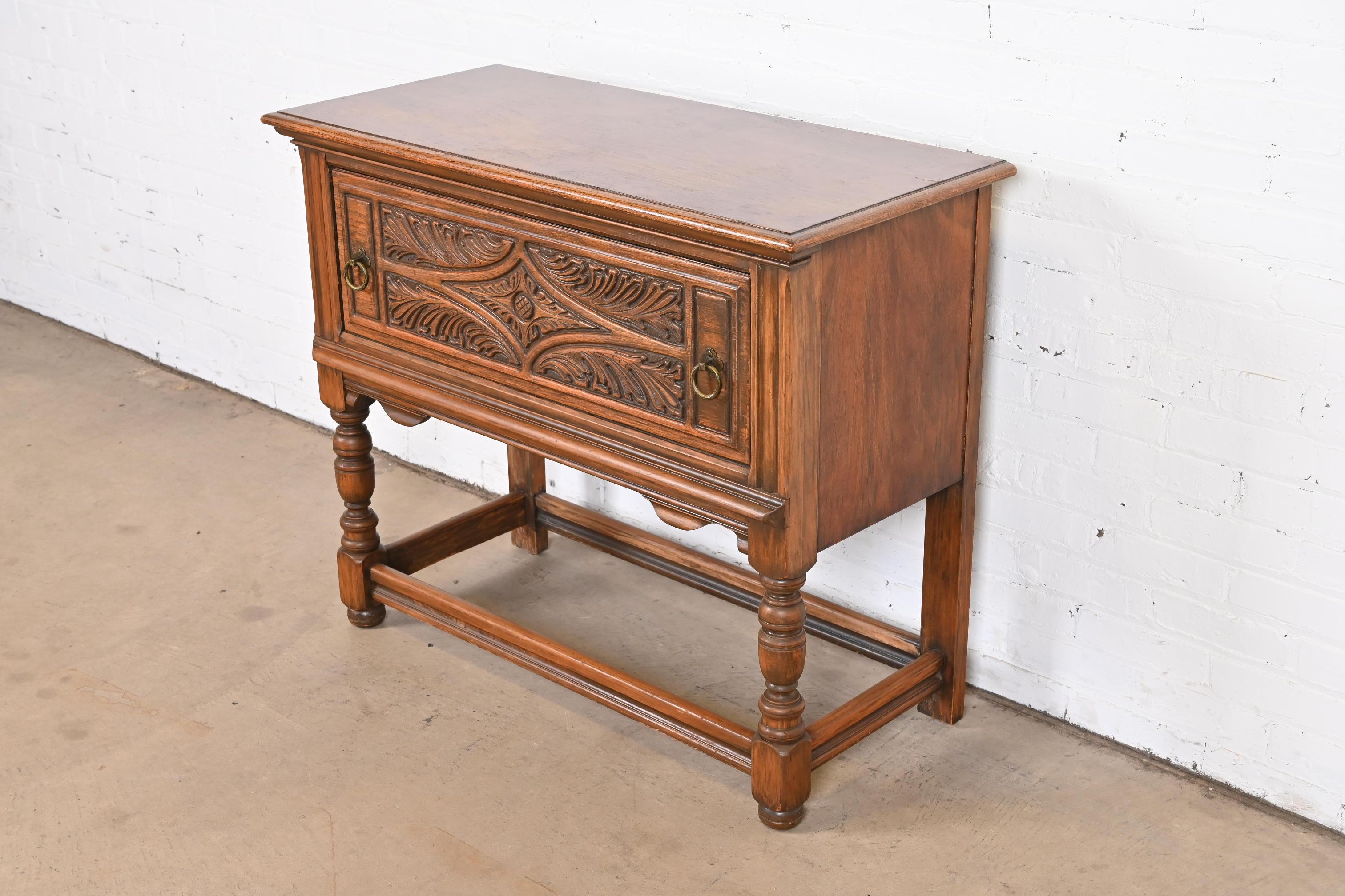 Early 20th Century Limbert Jacobean Carved Walnut Buffet Server or Bar Cabinet, Circa 1920s