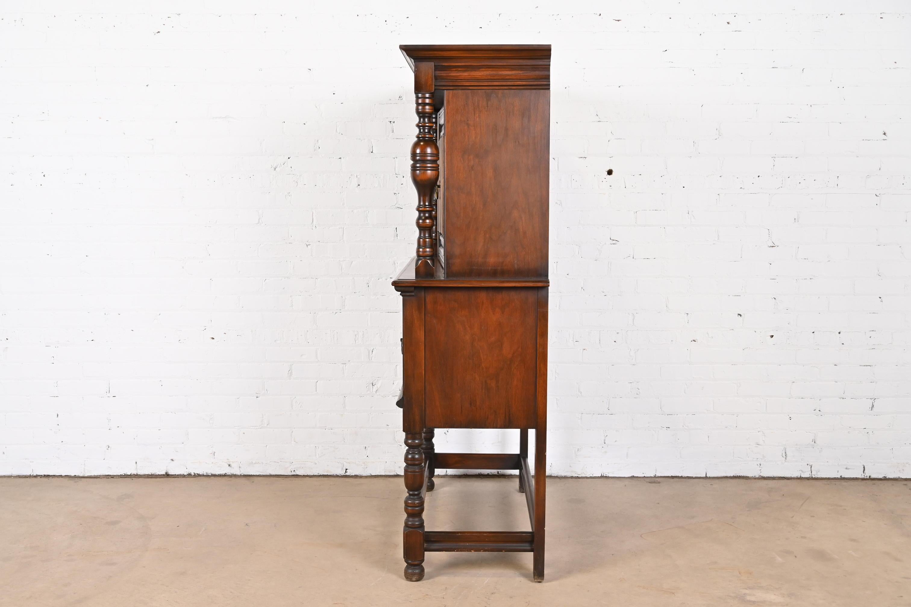 Limbert Jacobean Carved Walnut Hutch or Bar Cabinet, Circa 1920s For Sale 4
