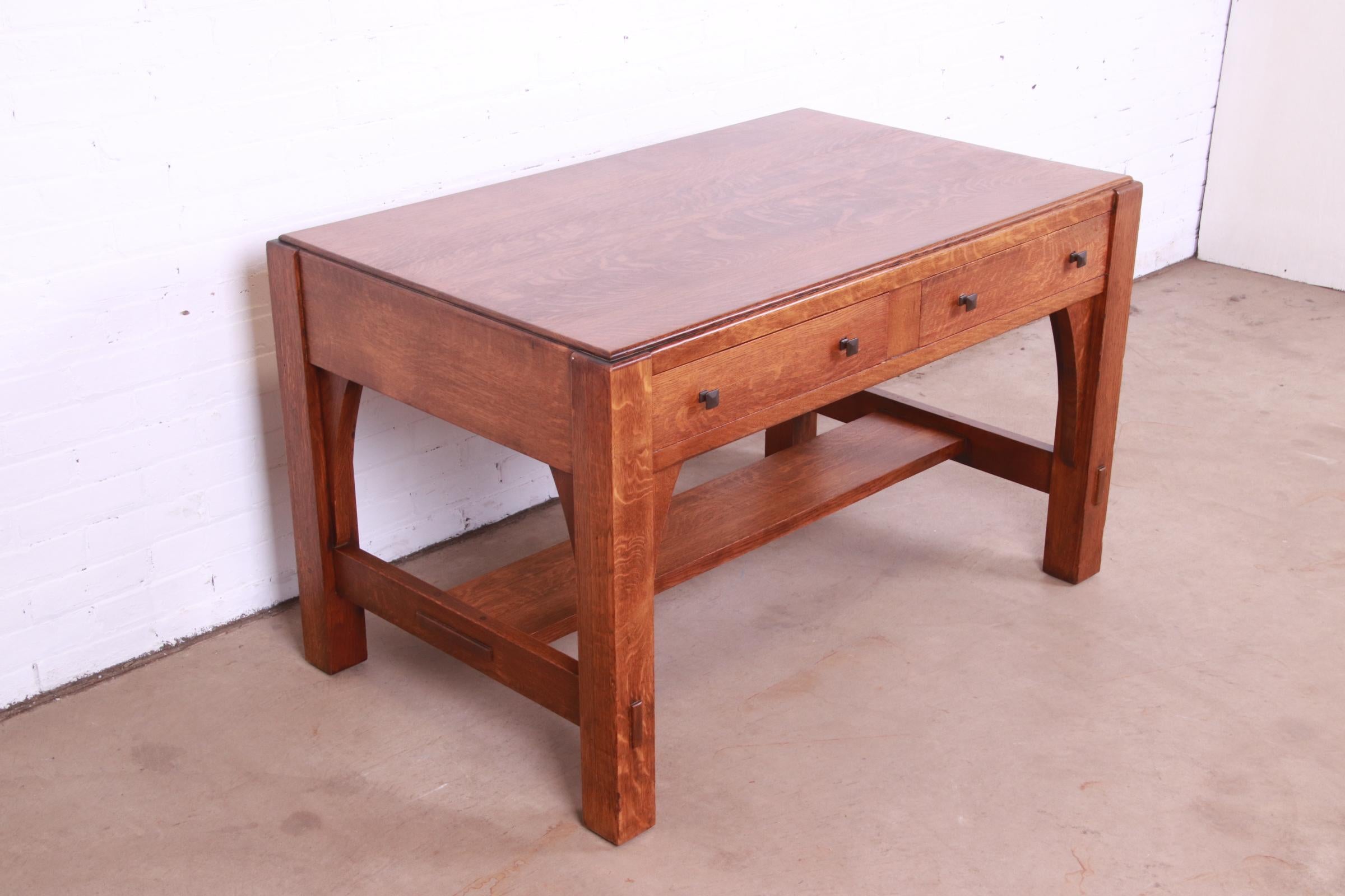 American Limbert Mission Oak Arts & Crafts Desk or Library Table, Circa 1900