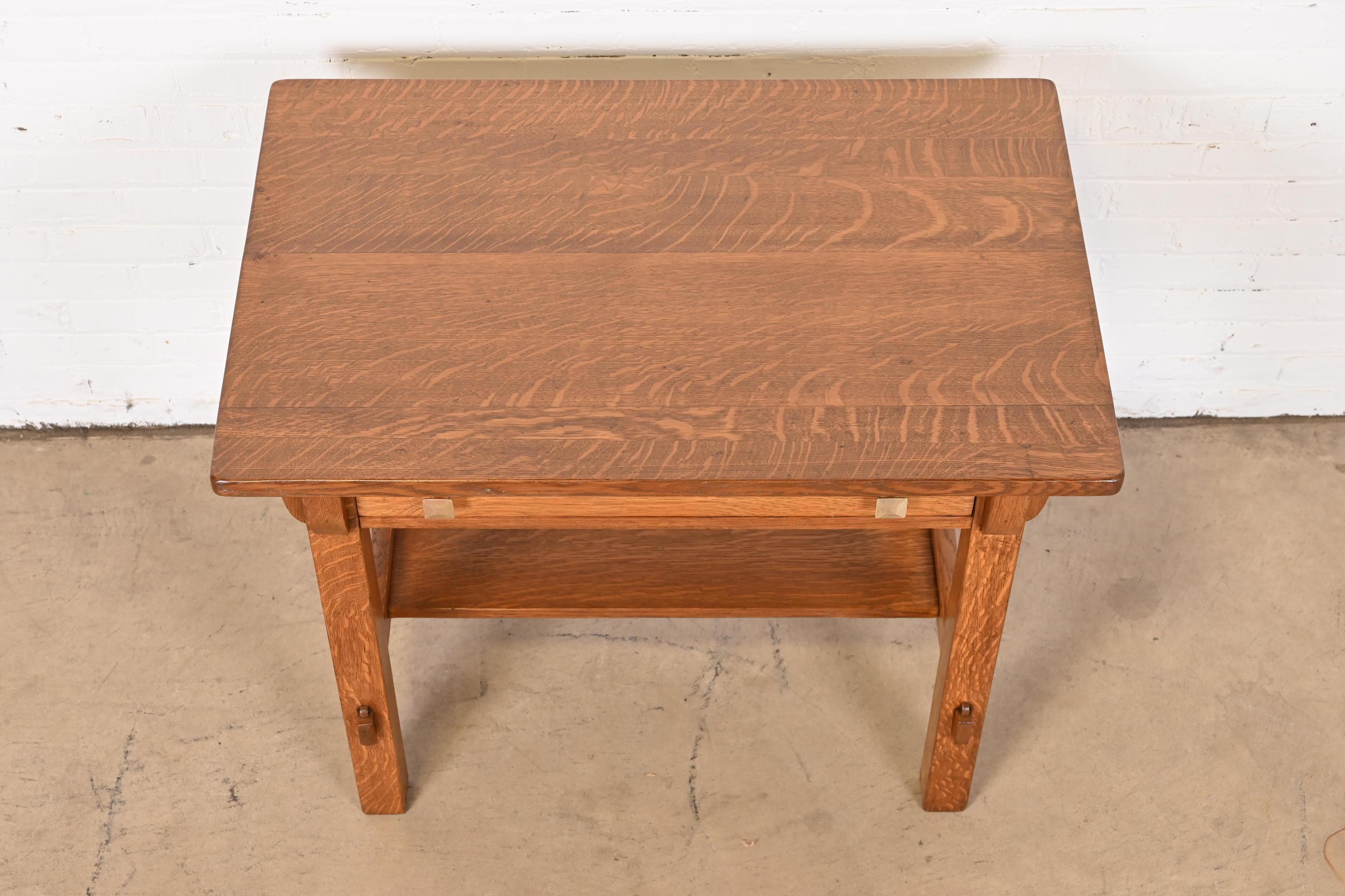 Limbert Mission Oak Arts & Crafts Desk or Library Table, Newly Restored For Sale 1