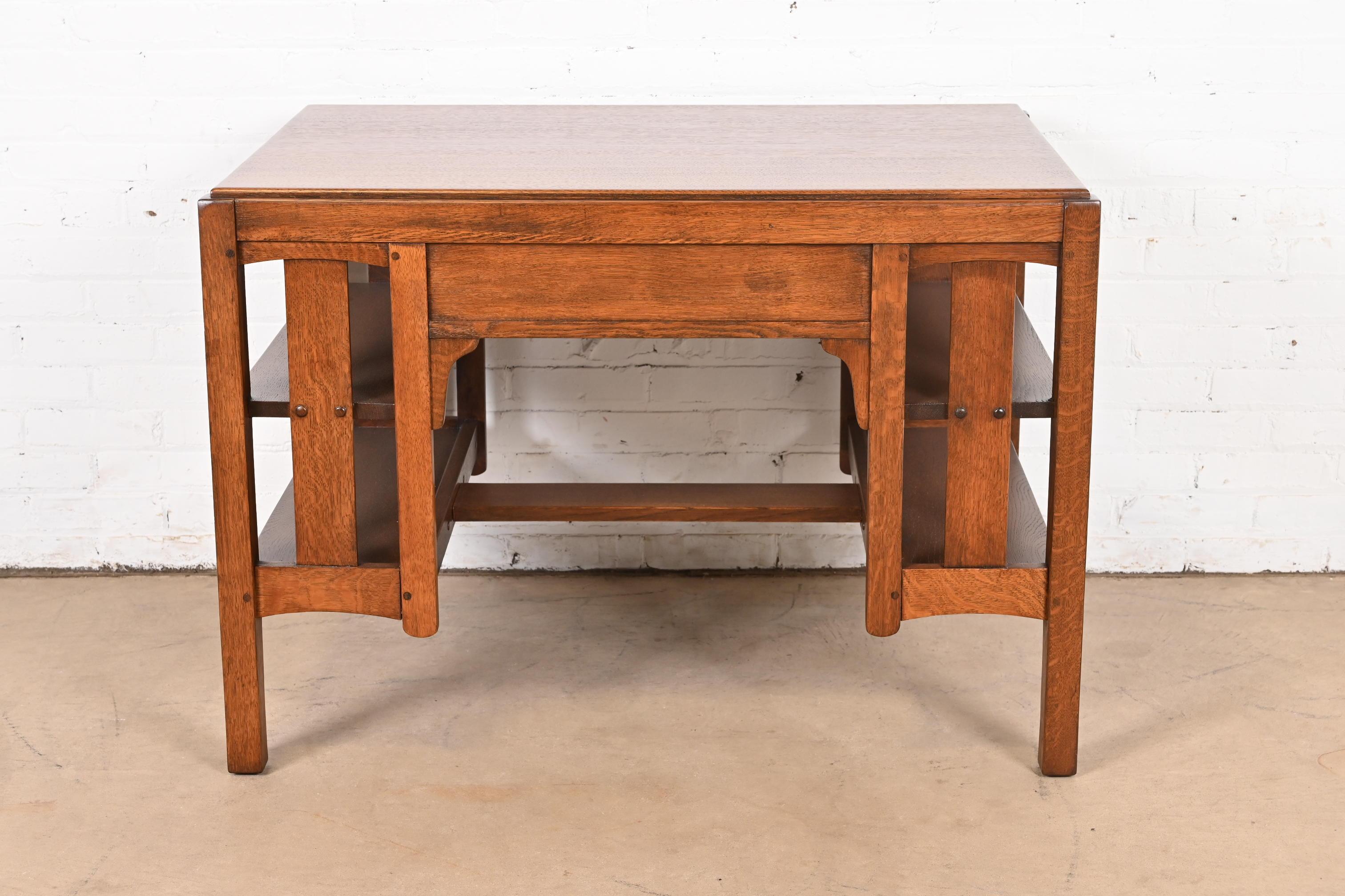 Limbert Mission Oak Arts & Crafts Desk or Library Table With Built-In Bookcases 4