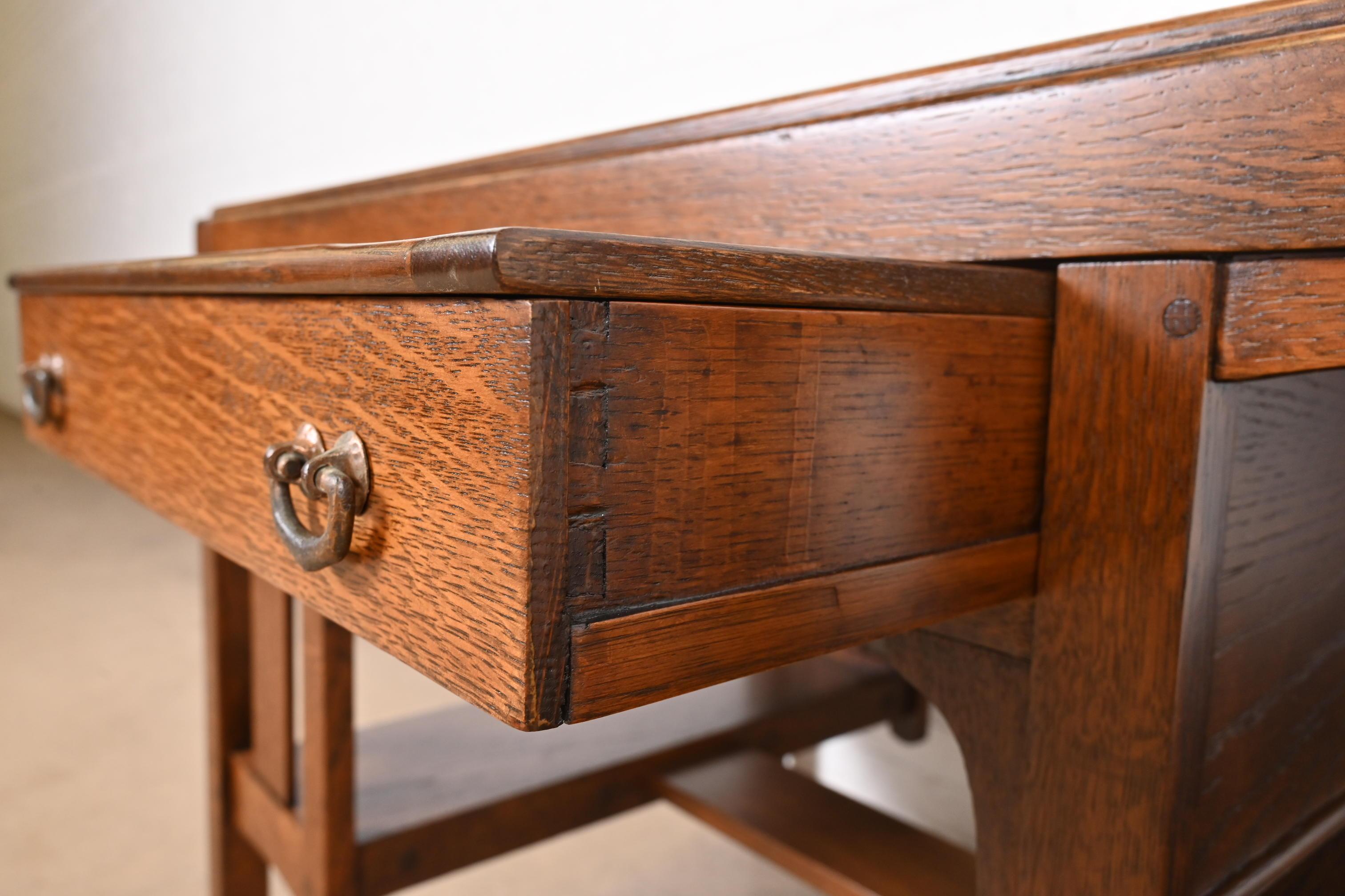 Limbert Mission Oak Arts & Crafts Desk or Library Table With Built-In Bookcases 1