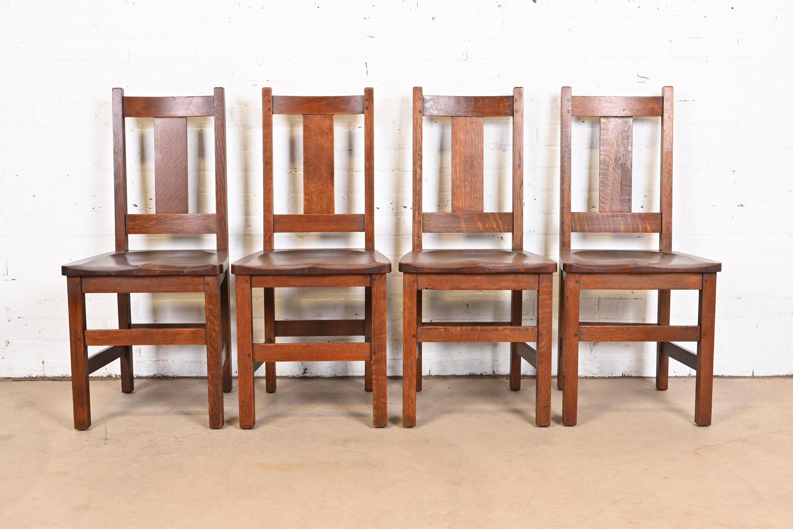 Arts and Crafts Limbert Mission Oak Arts & Crafts Dining Chairs, Set of Four For Sale