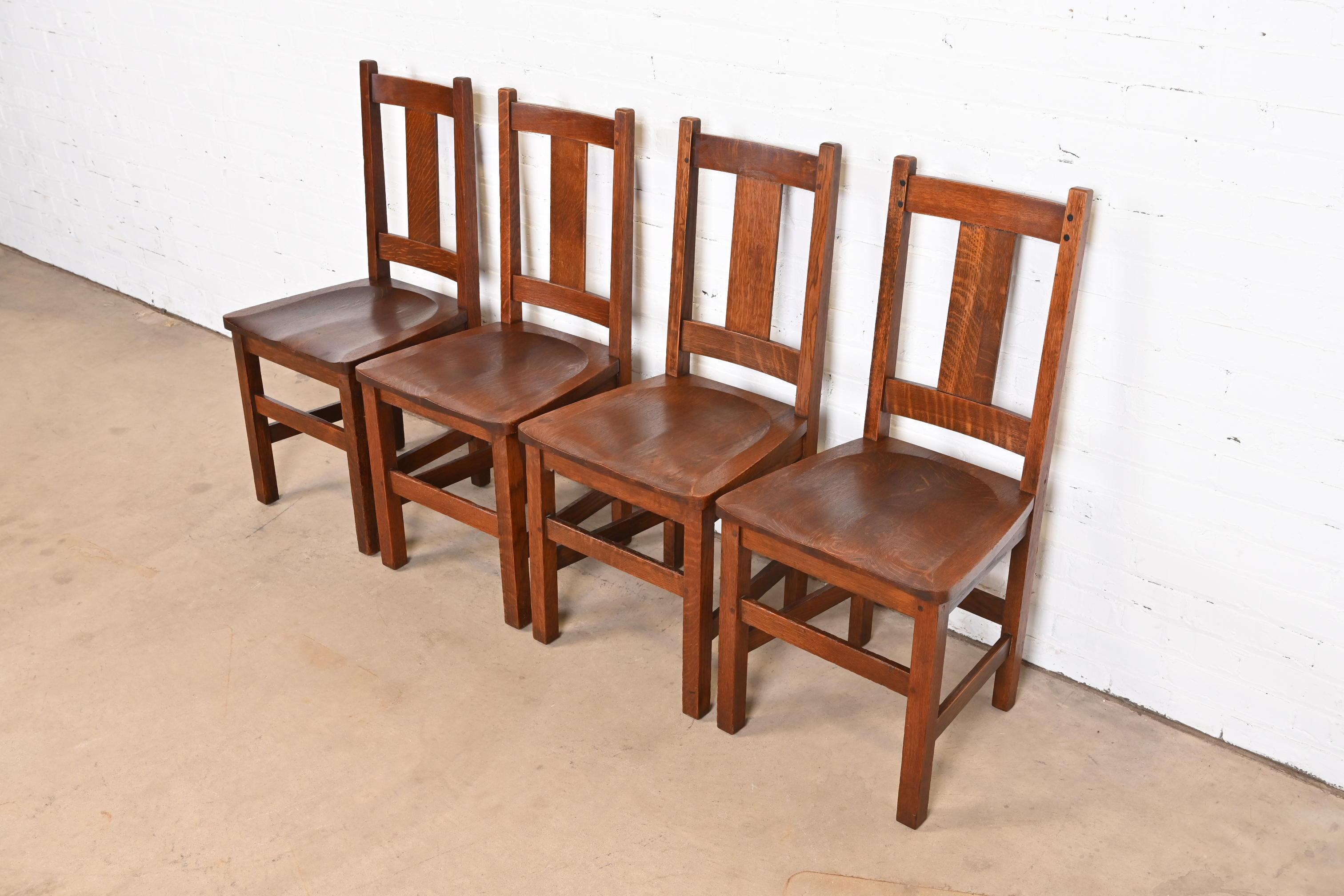 American Limbert Mission Oak Arts & Crafts Dining Chairs, Set of Four For Sale