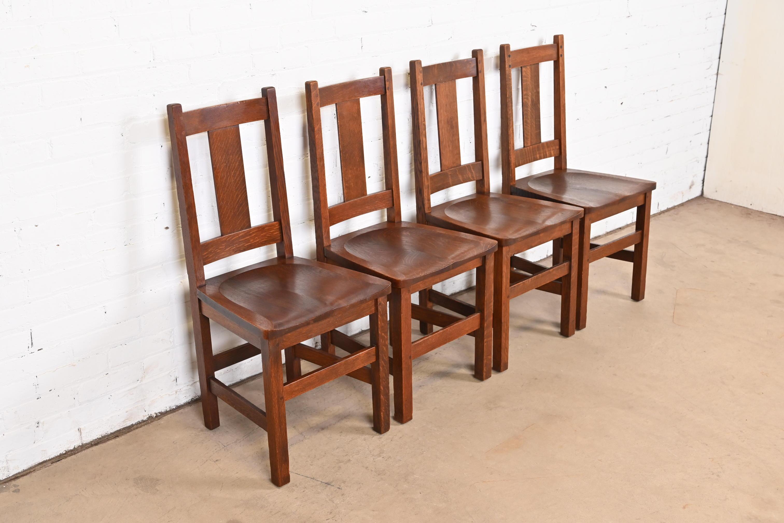 20th Century Limbert Mission Oak Arts & Crafts Dining Chairs, Set of Four For Sale