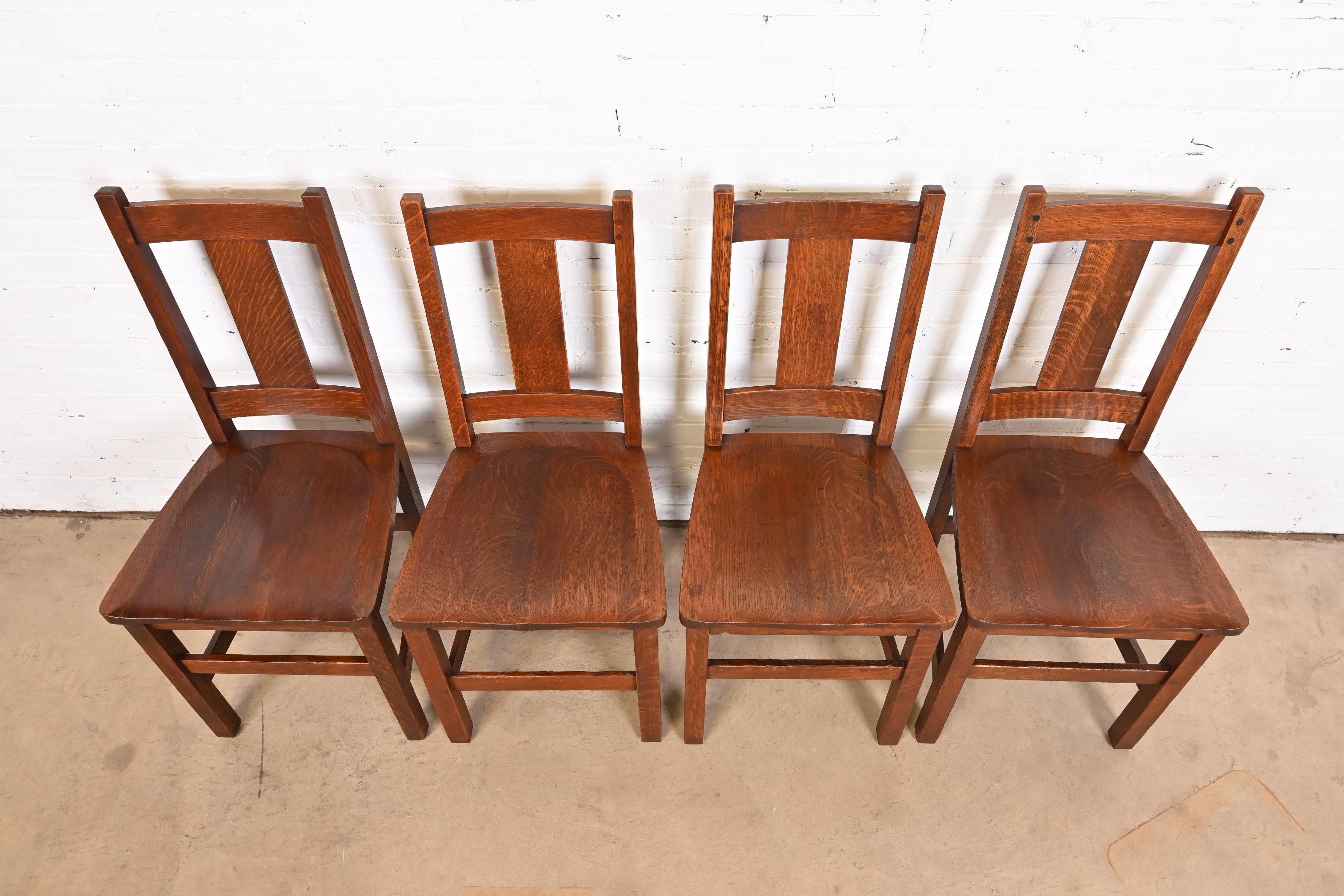 Limbert Mission Oak Arts & Crafts Dining Chairs, Set of Four For Sale 2