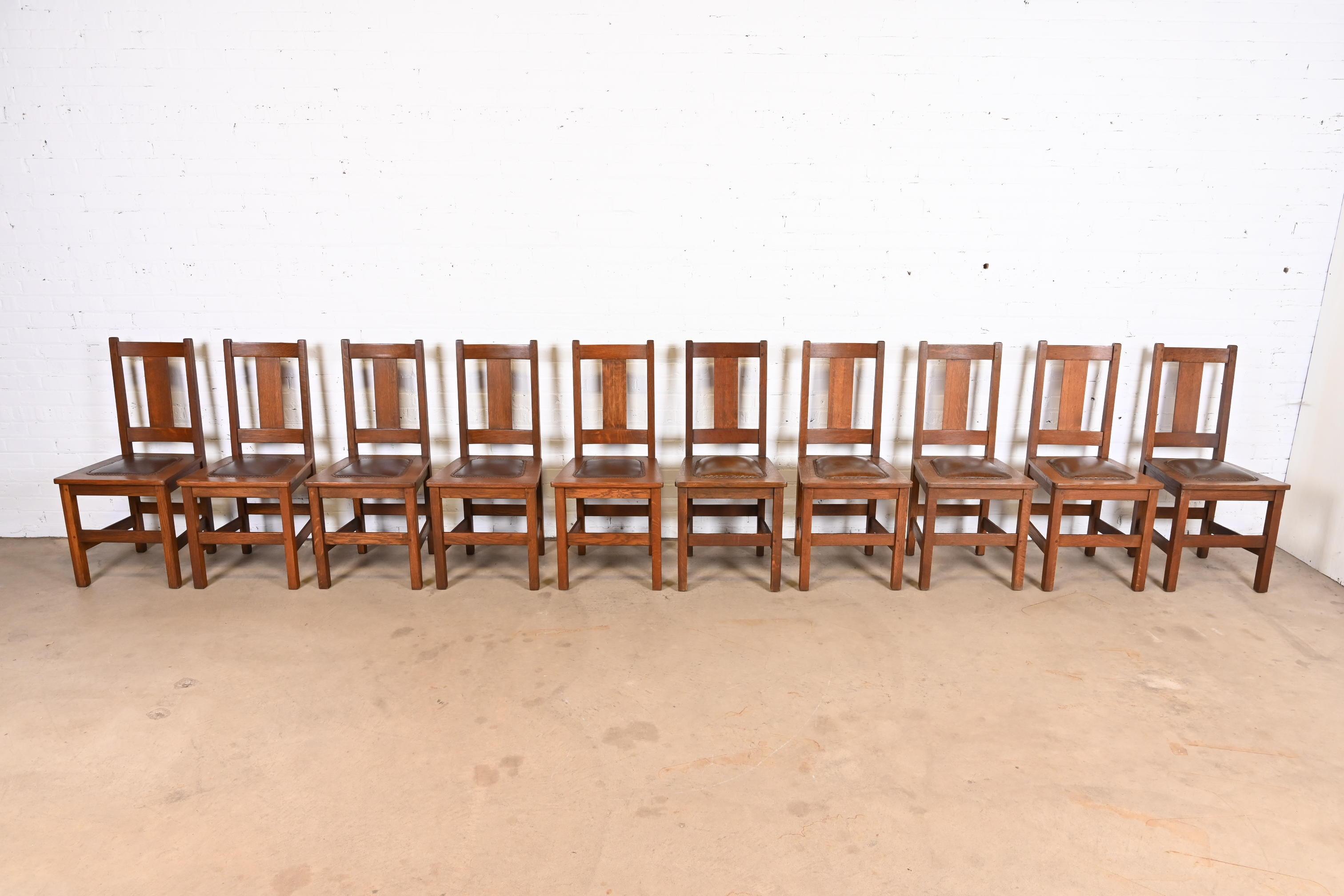 American Limbert Mission Oak Arts & Crafts Dining Chairs, Set of Ten