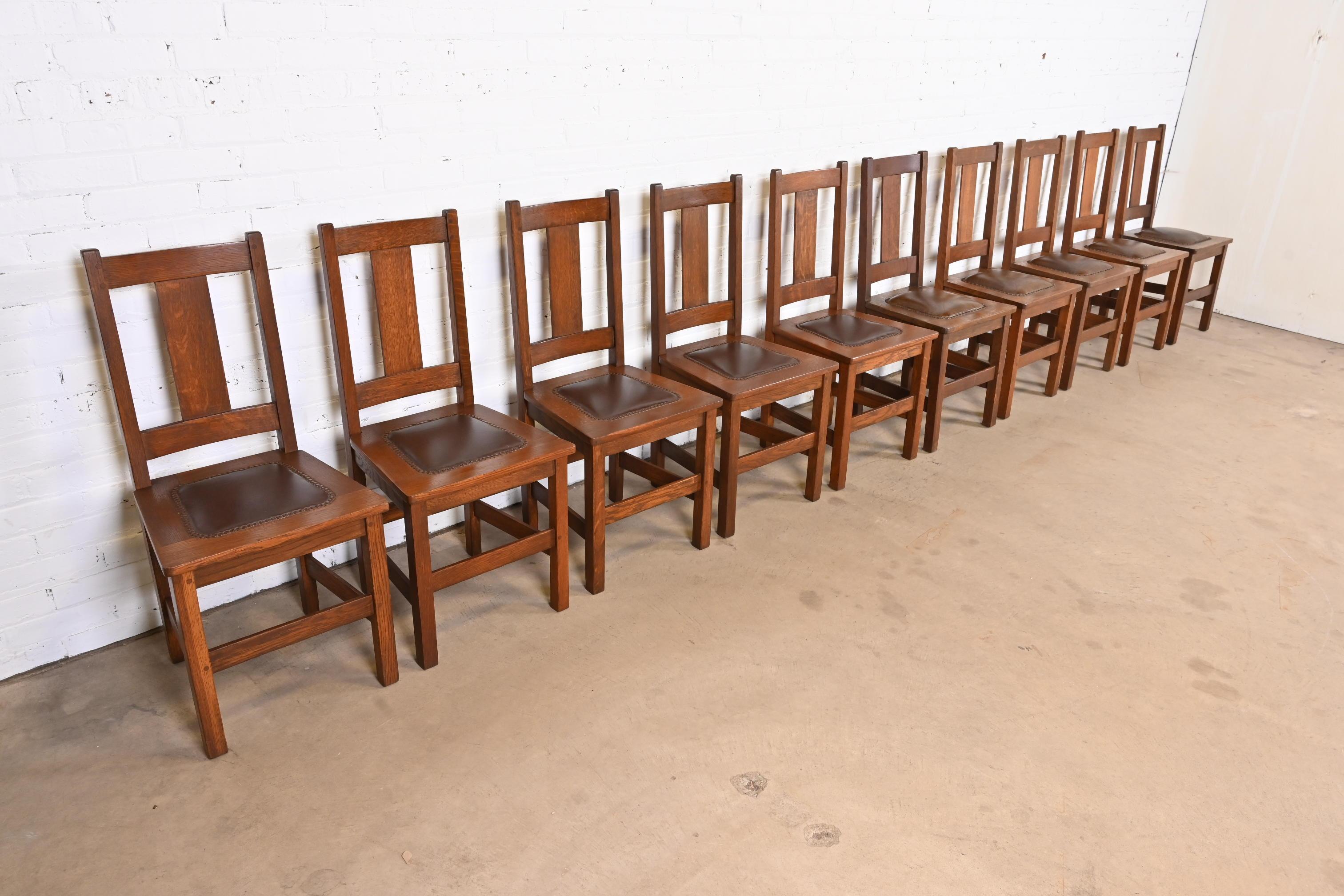 Limbert Mission Oak Arts & Crafts Dining Chairs, Set of Ten In Good Condition In South Bend, IN