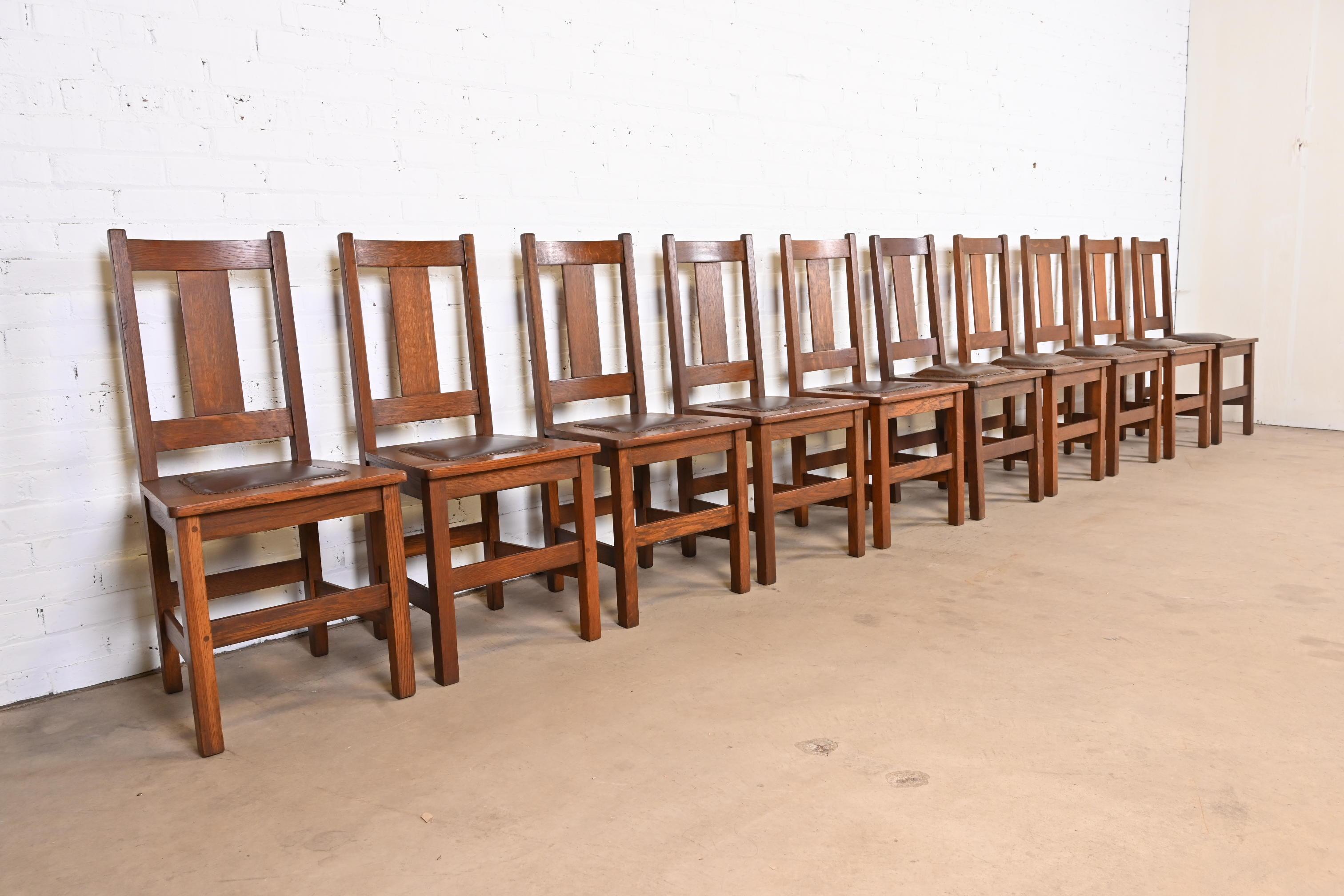 20th Century Limbert Mission Oak Arts & Crafts Dining Chairs, Set of Ten