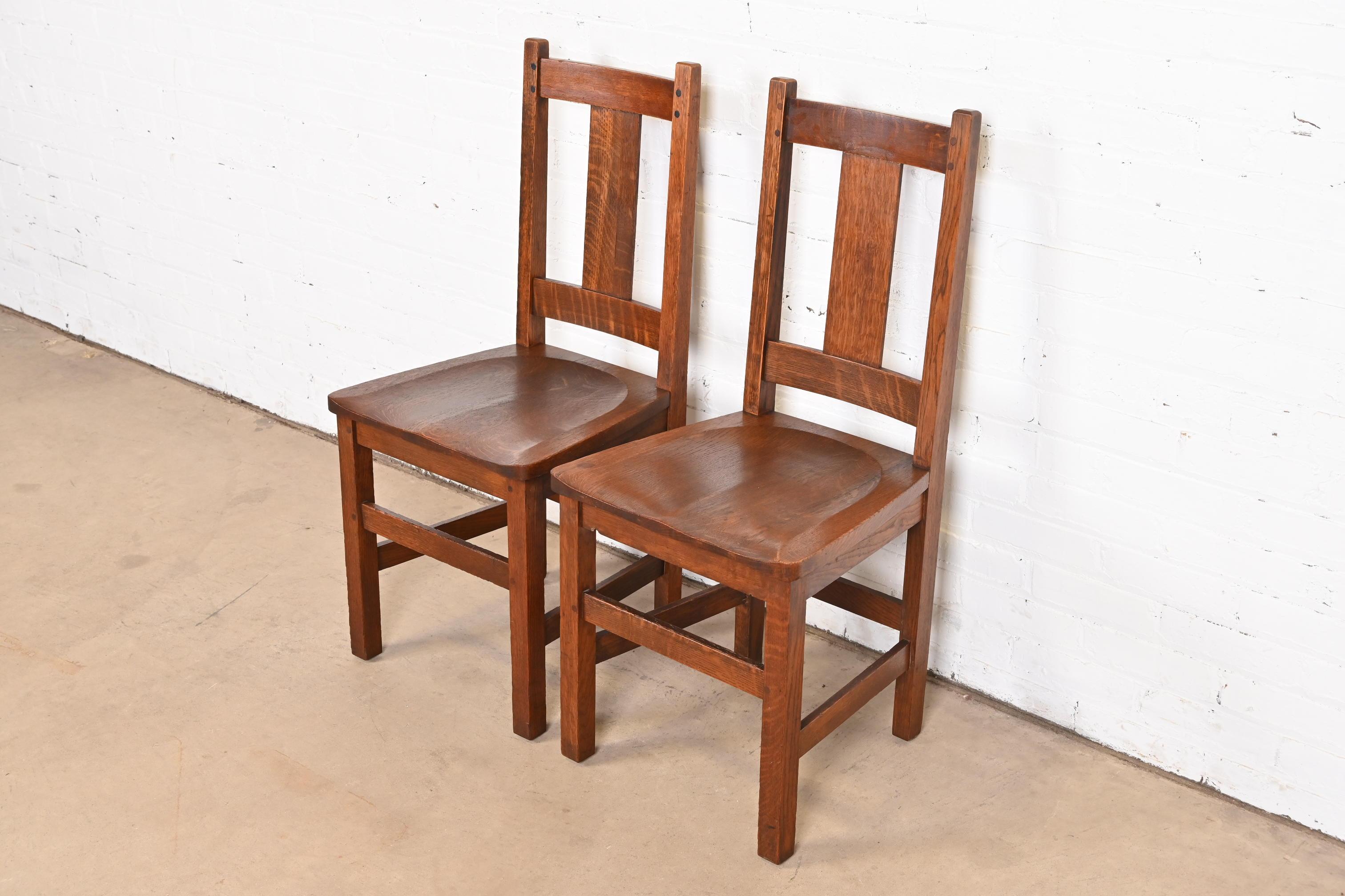 Arts and Crafts Limbert Mission Oak Arts & Crafts Dining Side Chairs, Pair For Sale