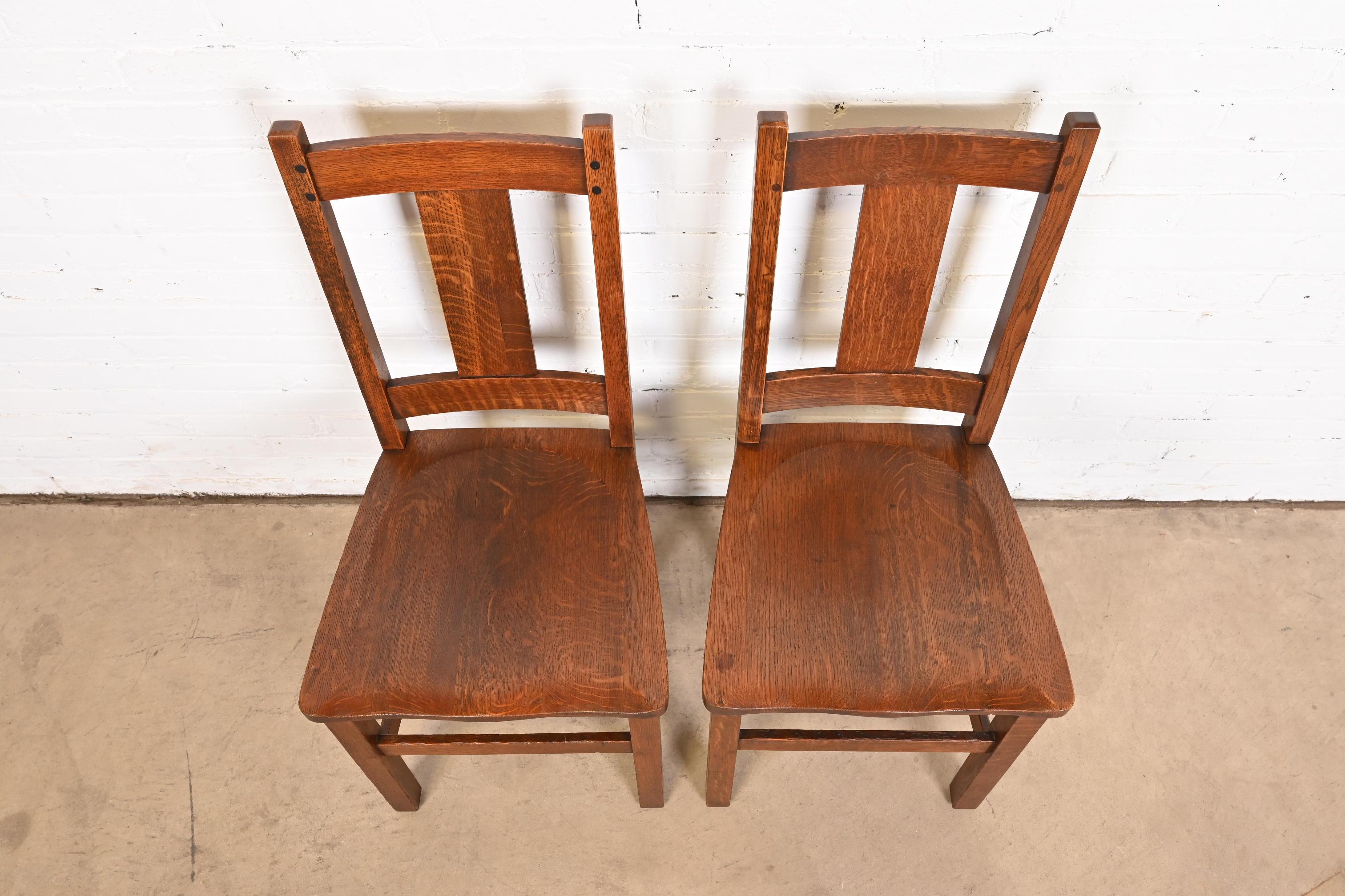 20th Century Limbert Mission Oak Arts & Crafts Dining Side Chairs, Pair