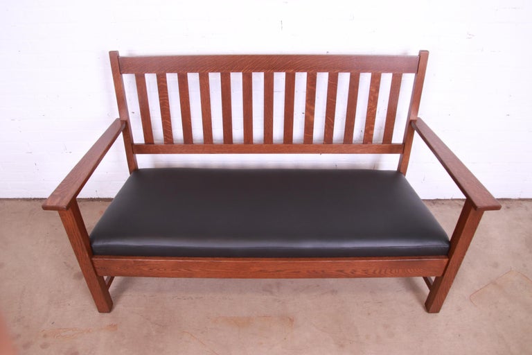 Limbert Mission Oak Arts & Crafts Open Arm Sofa or Settee, Fully Restored For Sale 6