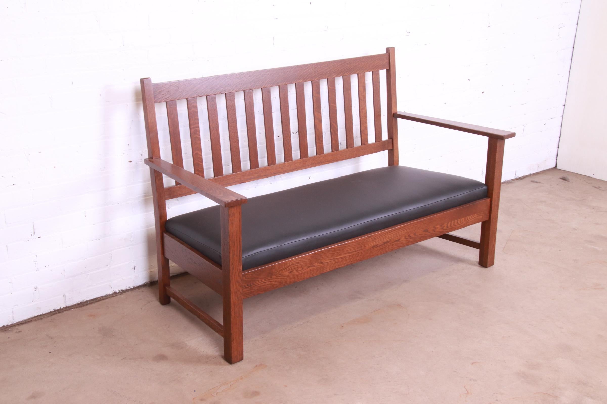 Arts and Crafts Limbert Mission Oak Arts & Crafts Open Arm Sofa or Settee, Fully Restored For Sale