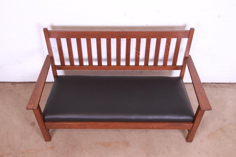 Limbert Mission Oak Arts & Crafts Open Arm Sofa or Settee, Fully Restored For Sale 1