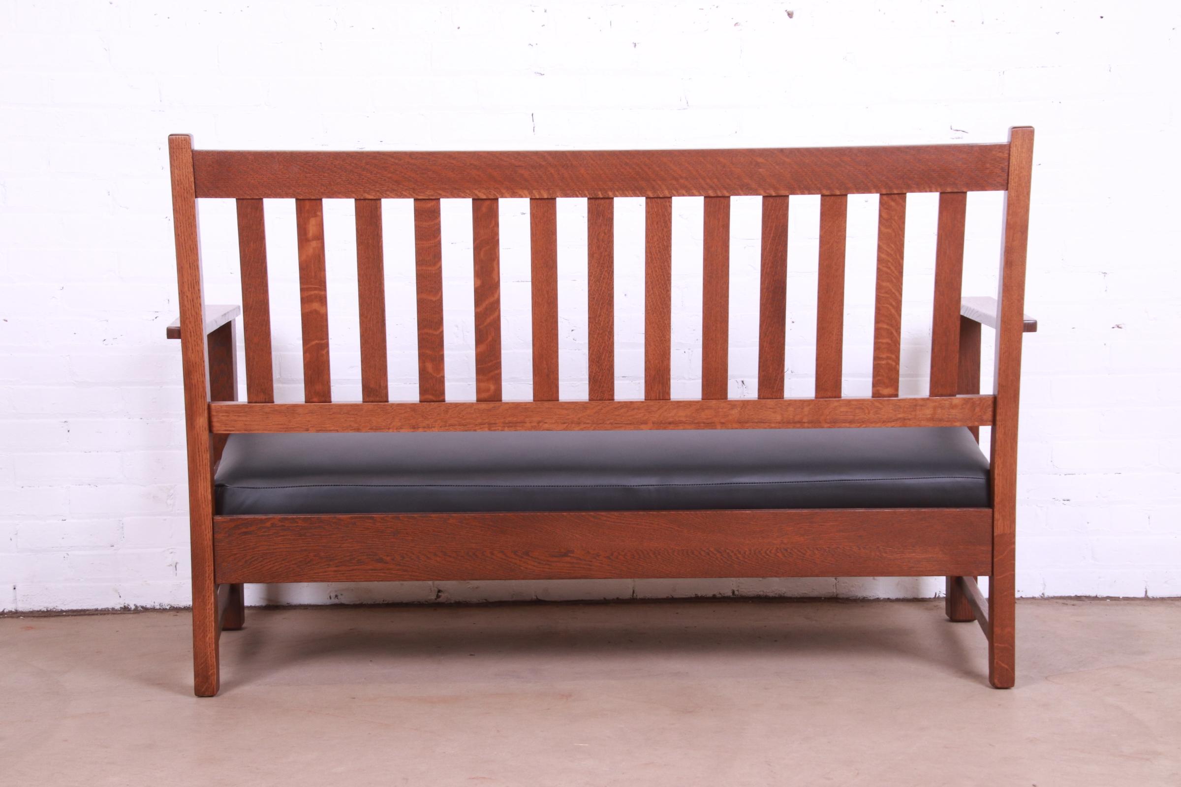 20th Century Limbert Mission Oak Arts & Crafts Open Arm Sofa or Settee, Fully Restored For Sale