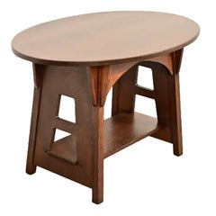Limbert Mission Oak Arts & Crafts Oval Cutout Center Table, Newly Refinished