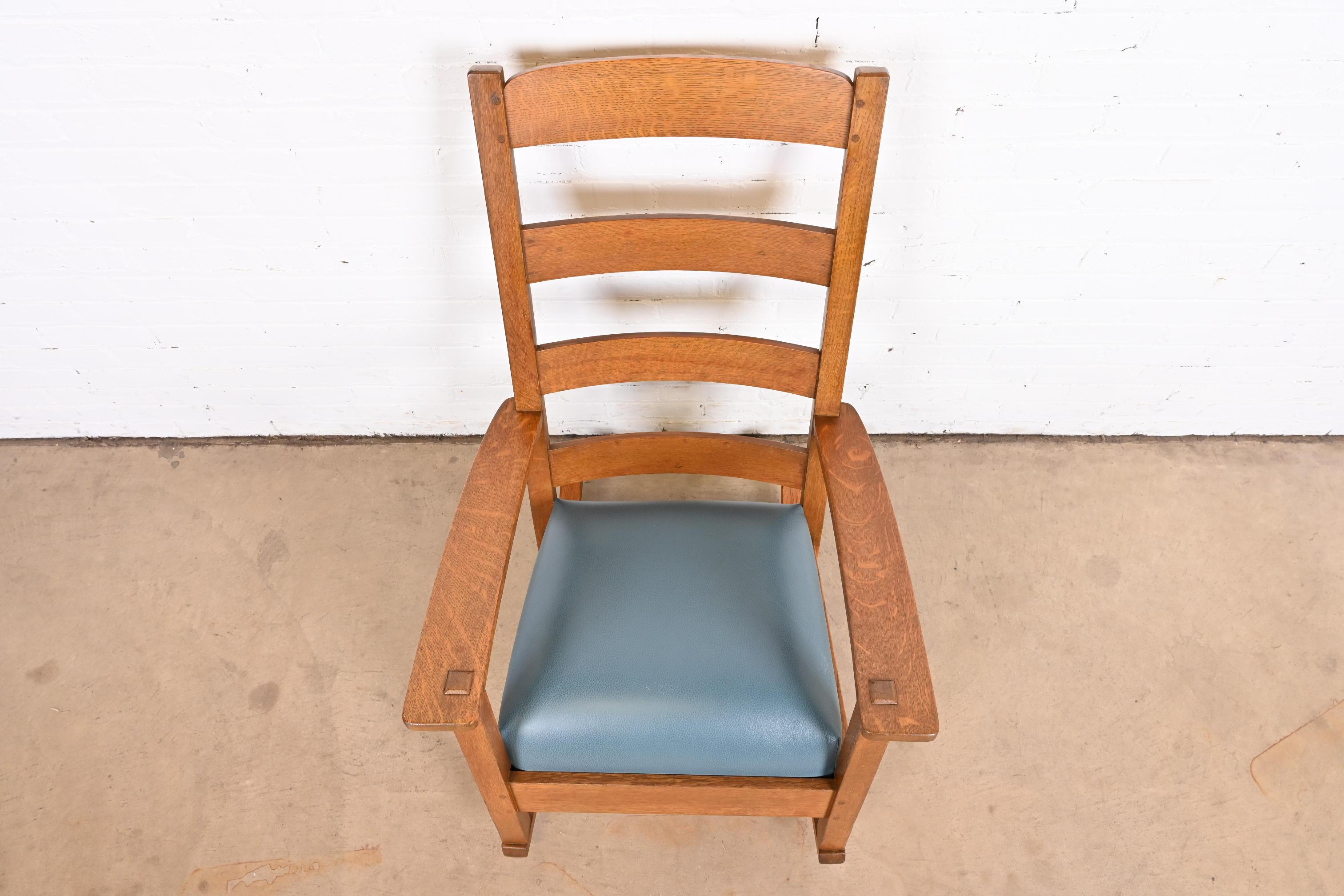Leather Limbert Mission Oak Arts & Crafts Rocking Chair, circa 1900