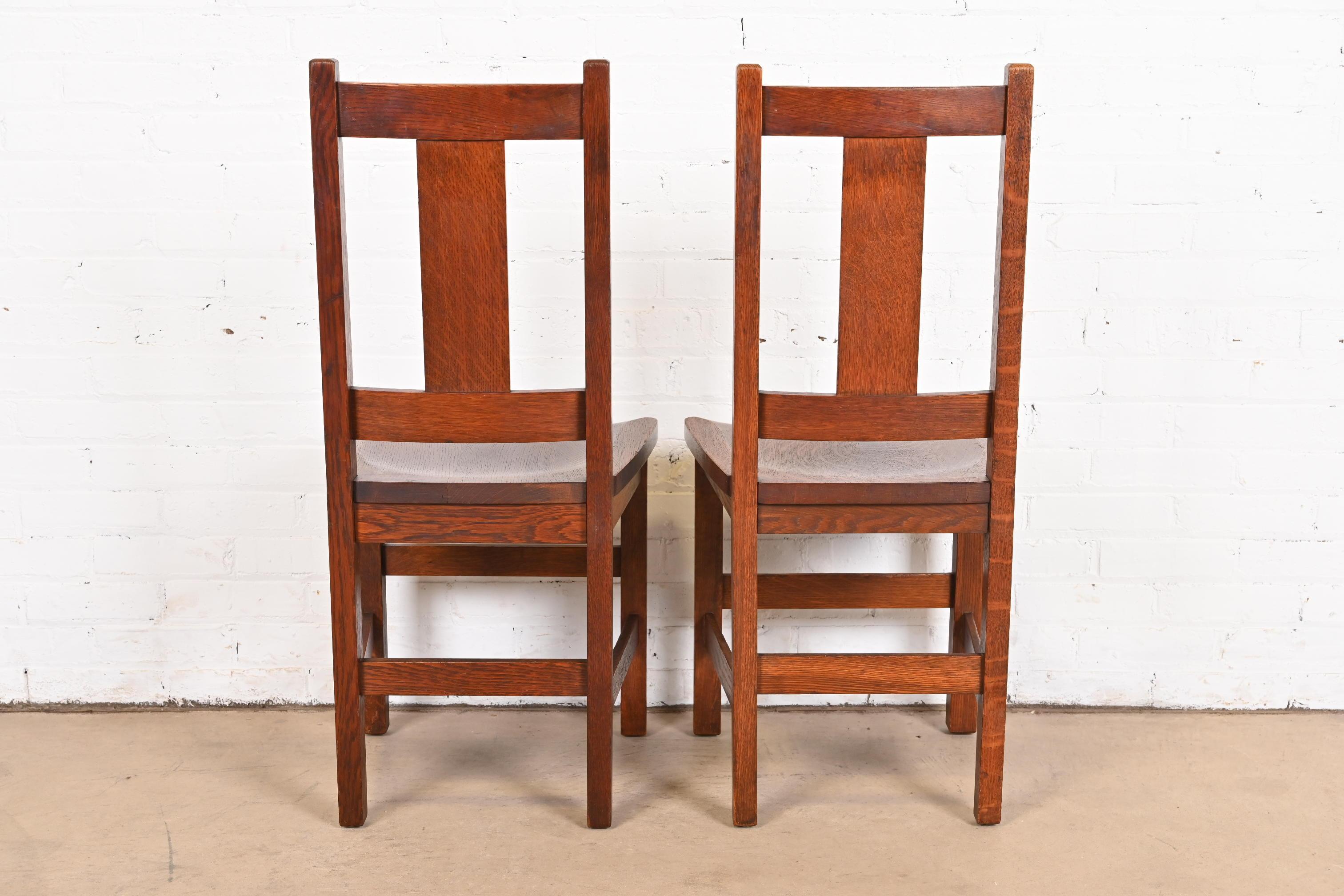 Paire de chaises d'appoint Arts & Crafts Limbert Mission en chêne 3