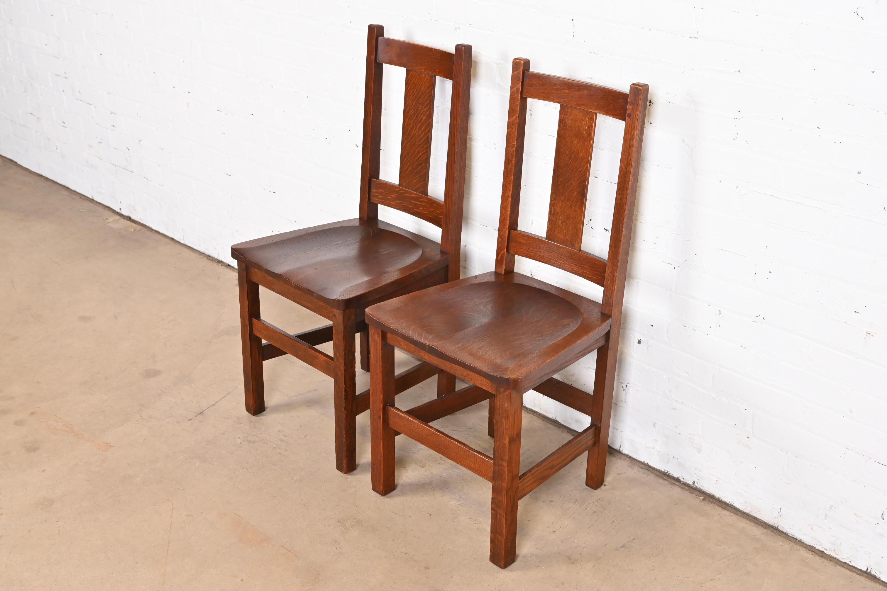 Arts and Crafts Limbert Mission Oak Arts & Crafts Side Chairs, Pair For Sale