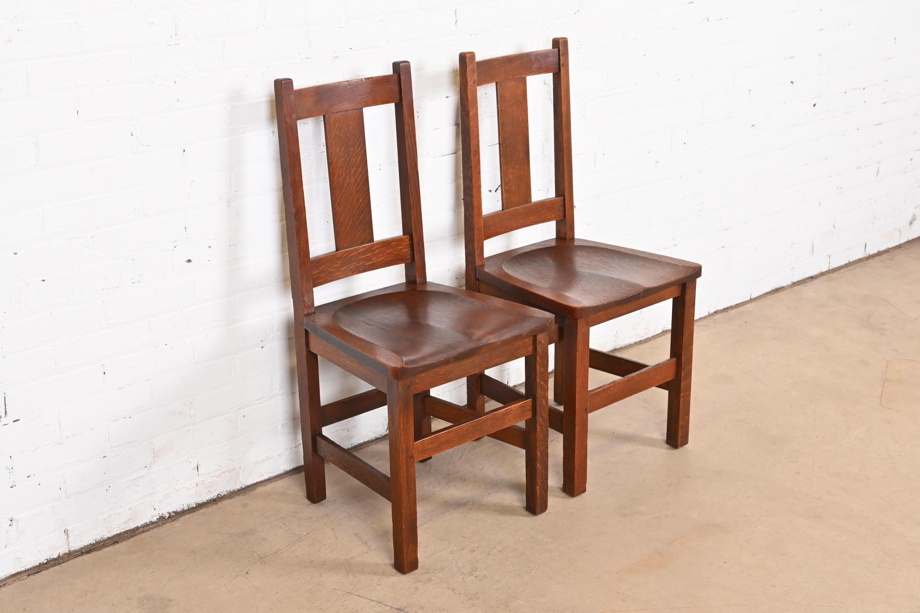 20th Century Limbert Mission Oak Arts & Crafts Side Chairs, Pair For Sale