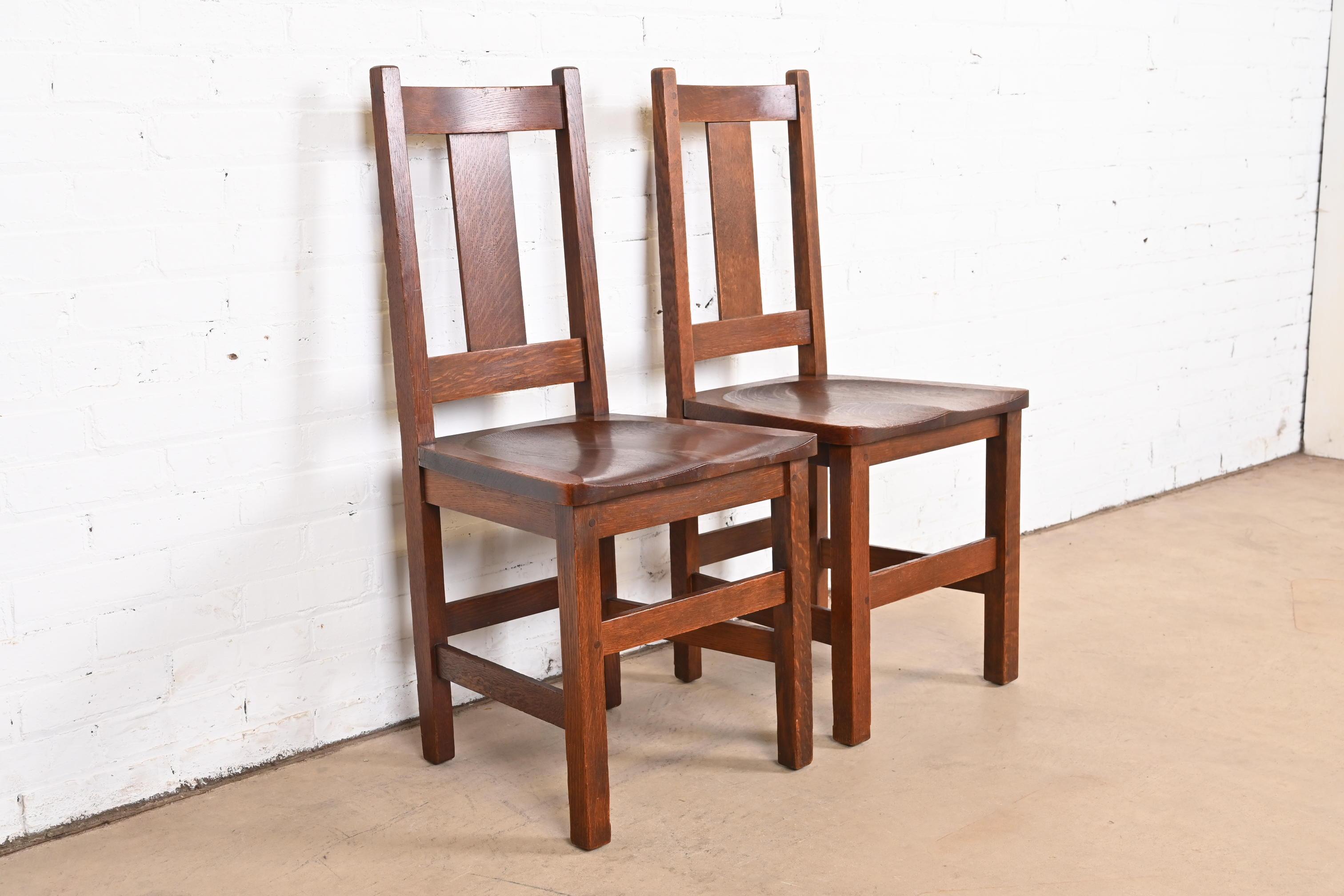 Limbert Mission Oak Arts & Crafts Side Chairs, Pair For Sale 1