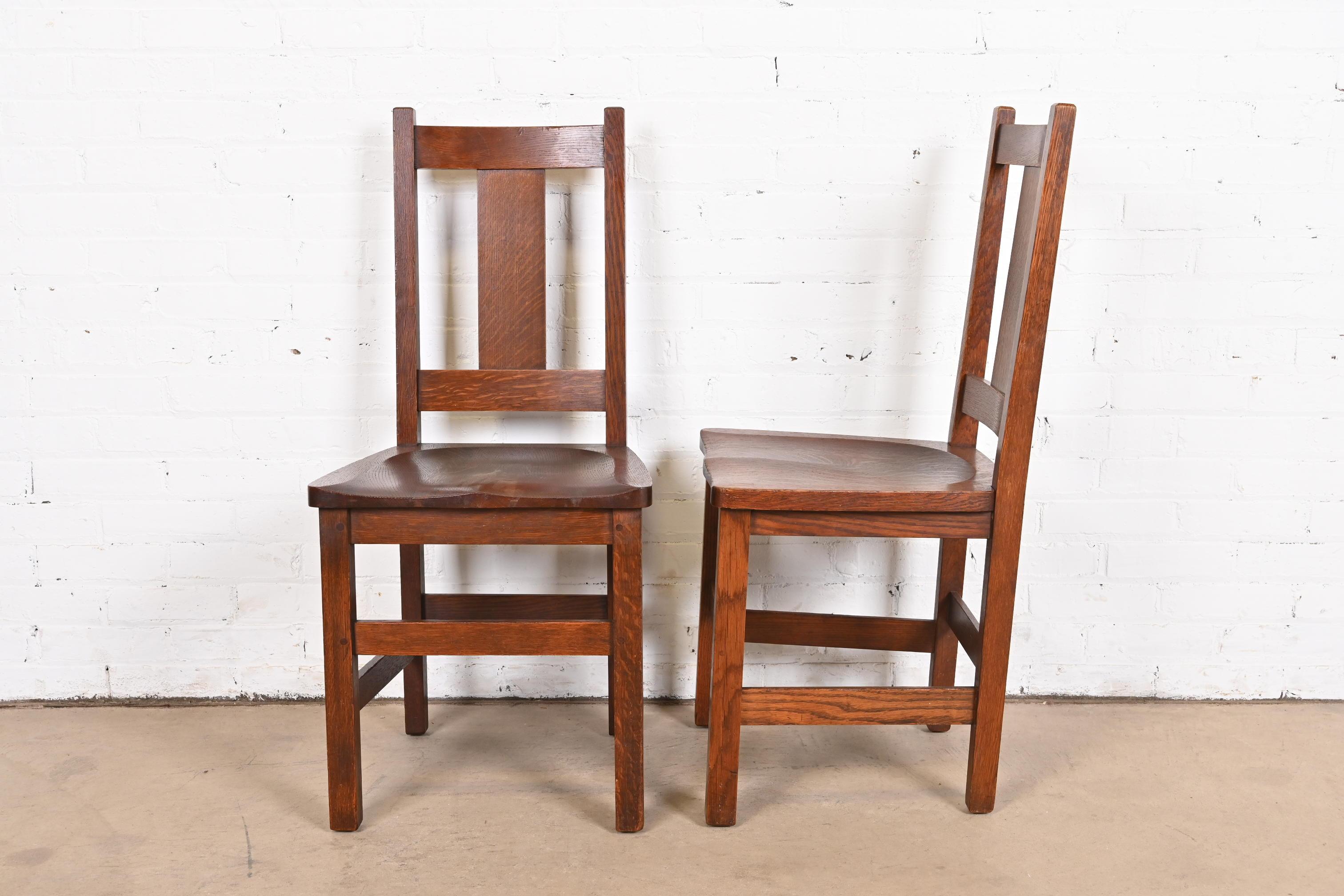 Paire de chaises d'appoint Arts & Crafts Limbert Mission en chêne 2