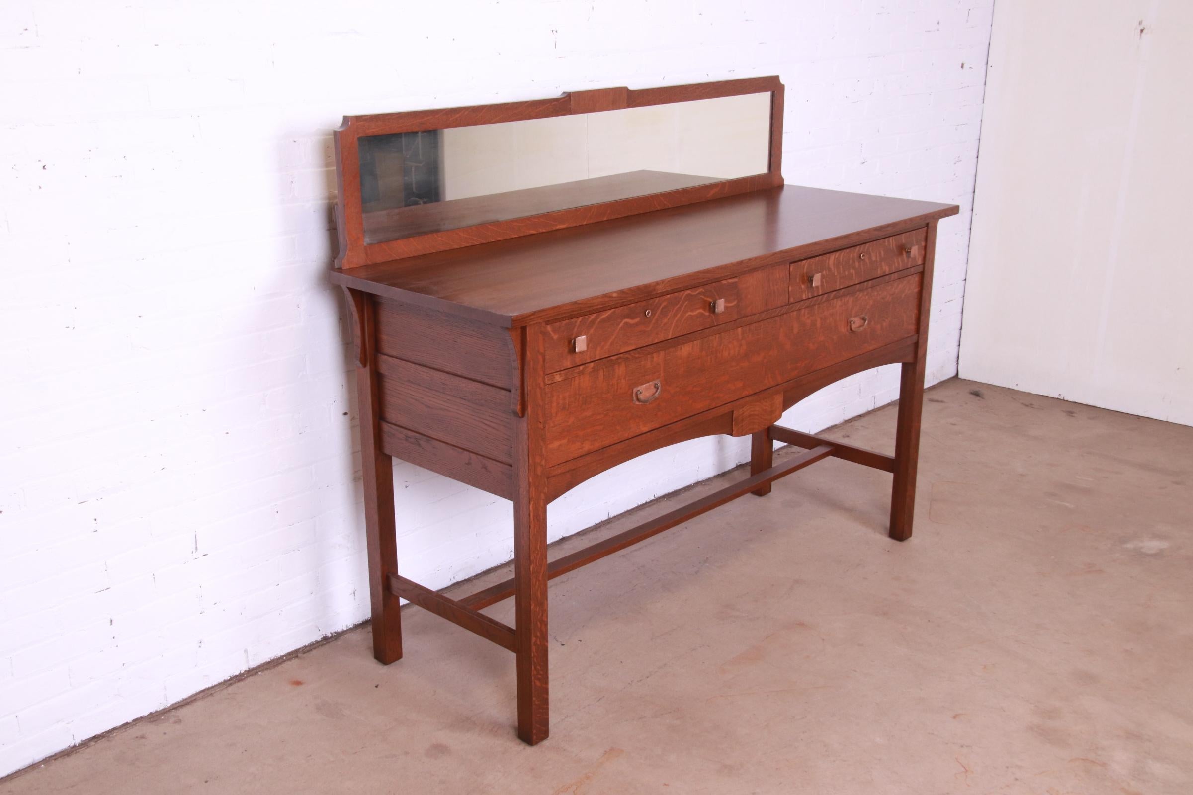 Arts and Crafts Limbert Mission Oak Arts & Crafts Sideboard Buffet Server, Newly Restored For Sale