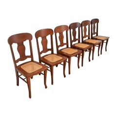 Limbert Style Antique Arts & Crafts Carved Oak Dining Chairs, Set of Six