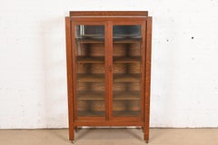 Limbert Style Antique Mission Oak Arts and Crafts Bookcase Cabinet, Circa 1900