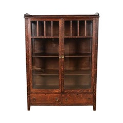 Limbert Style Antique Mission Oak Arts and Crafts Bookcase Cabinet, Circa 1910