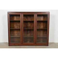 Limbert Style Antique Mission Oak Arts and Crafts Triple Bookcase Cabinet