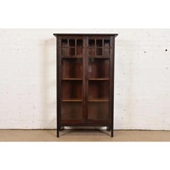 Limbert Style Antique Mission Oak Arts & Crafts Bookcase Cabinet, Circa 1900