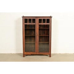 Limbert Style Antique Mission Oak Arts & Crafts Bookcase Cabinet, Circa 1910