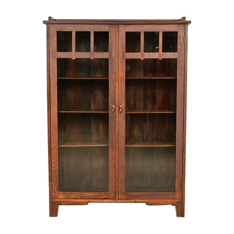 Limbert Style Antique Mission Oak Arts & Crafts Bookcase Cabinet, Circa 1910 For Sale