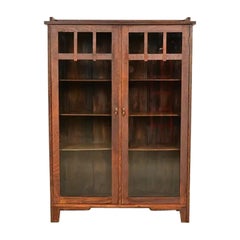 Limbert Style Antique Mission Oak Arts & Crafts Bookcase Cabinet, Circa 1910