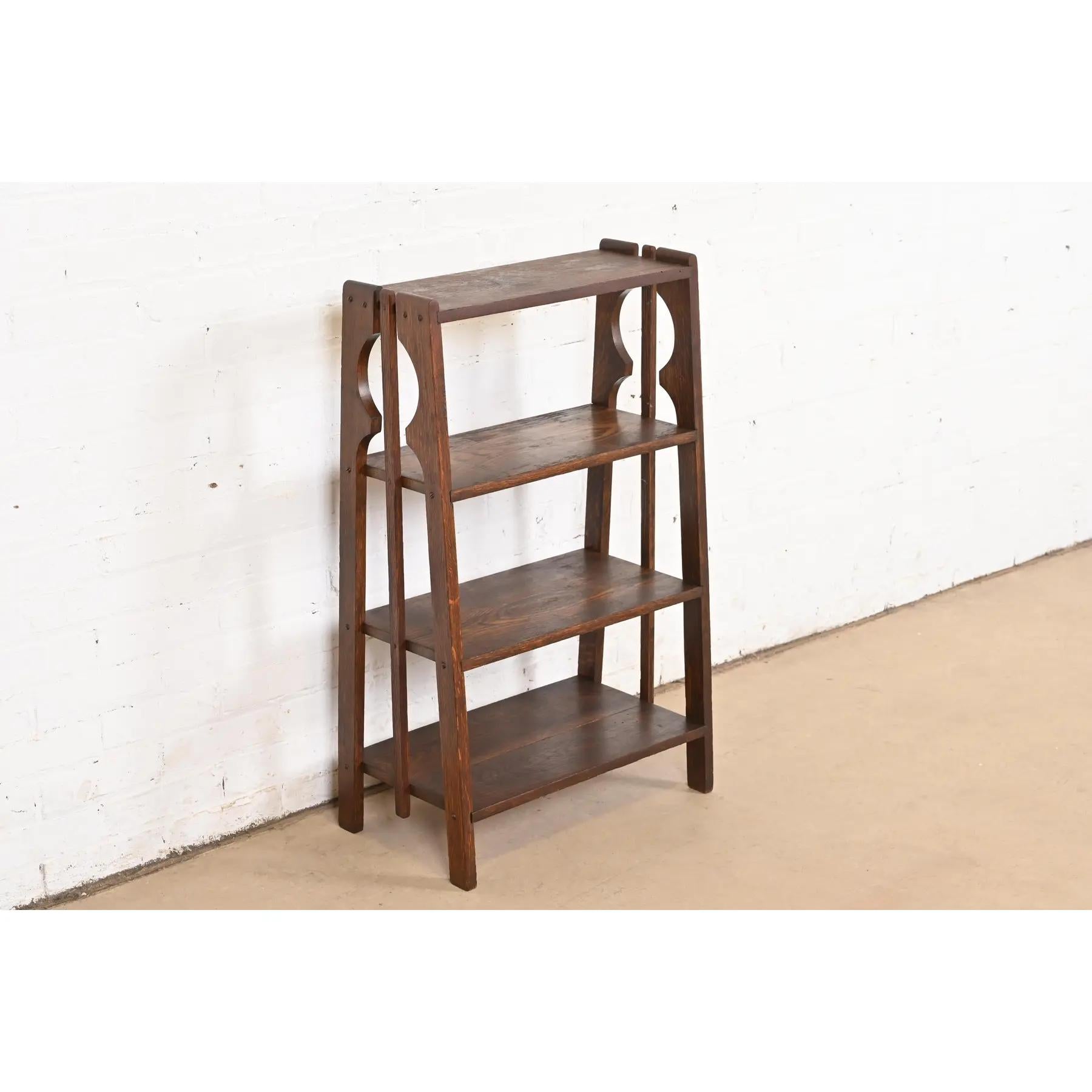 Arts and Crafts Limbert Style Antique Mission Oak Arts & Crafts Bookcase or Magazine Rack, 1900 For Sale