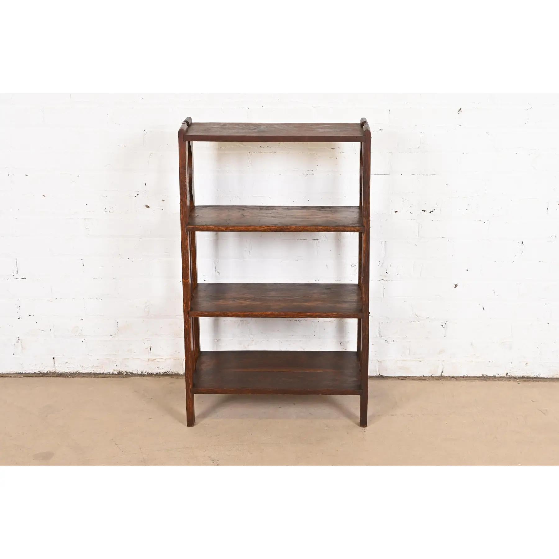 American Limbert Style Antique Mission Oak Arts & Crafts Bookcase or Magazine Rack, 1900 For Sale