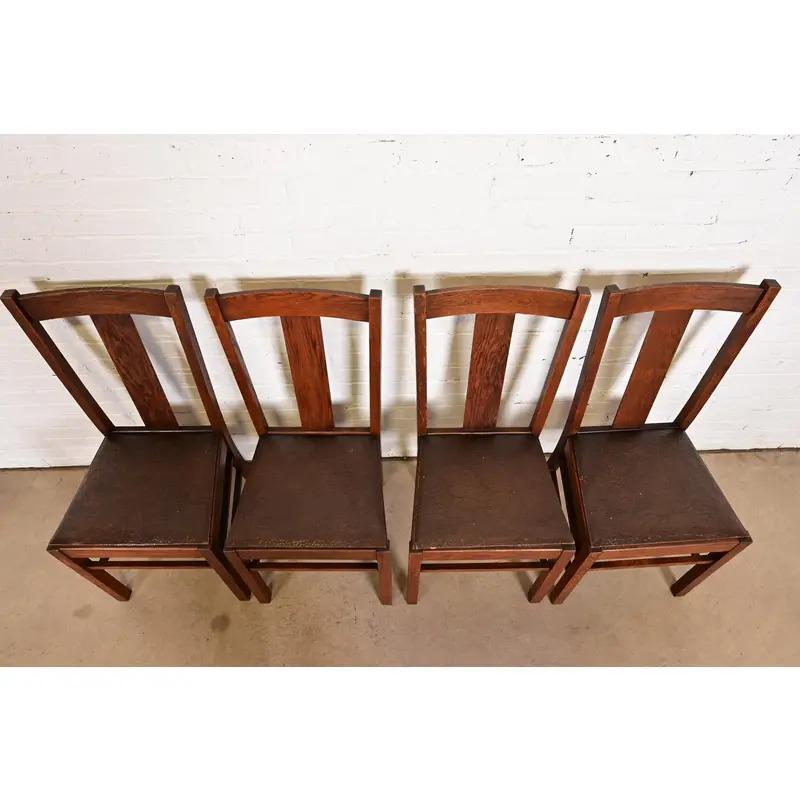 Antike Mission Arts & Crafts Esszimmerstühle im Limbert-Stil aus Eiche, Vierer-Set (20. Jahrhundert) im Angebot