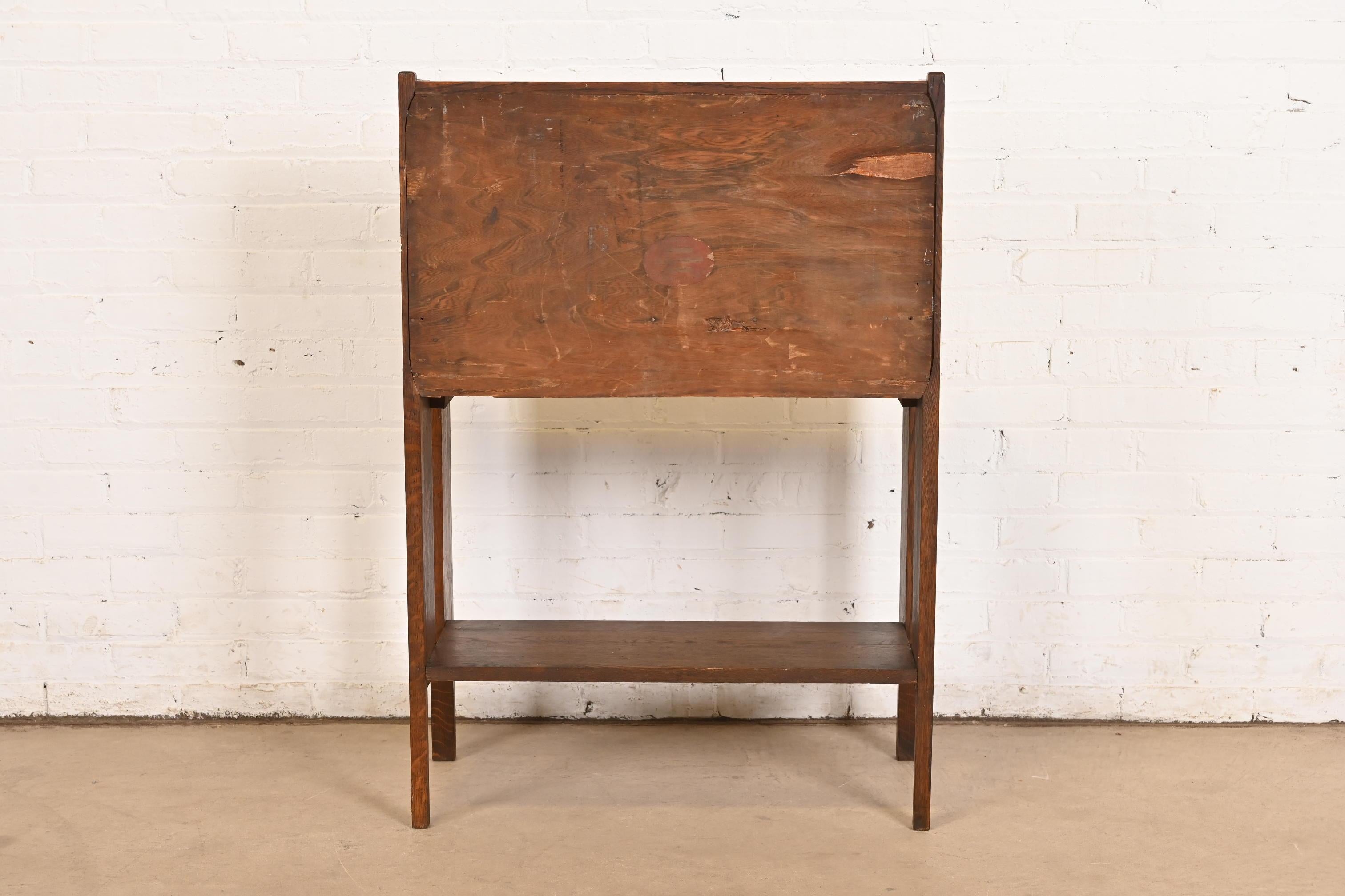 Limbert Style Antique Mission Oak Arts & Crafts Drop Front Secretary Desk For Sale 5