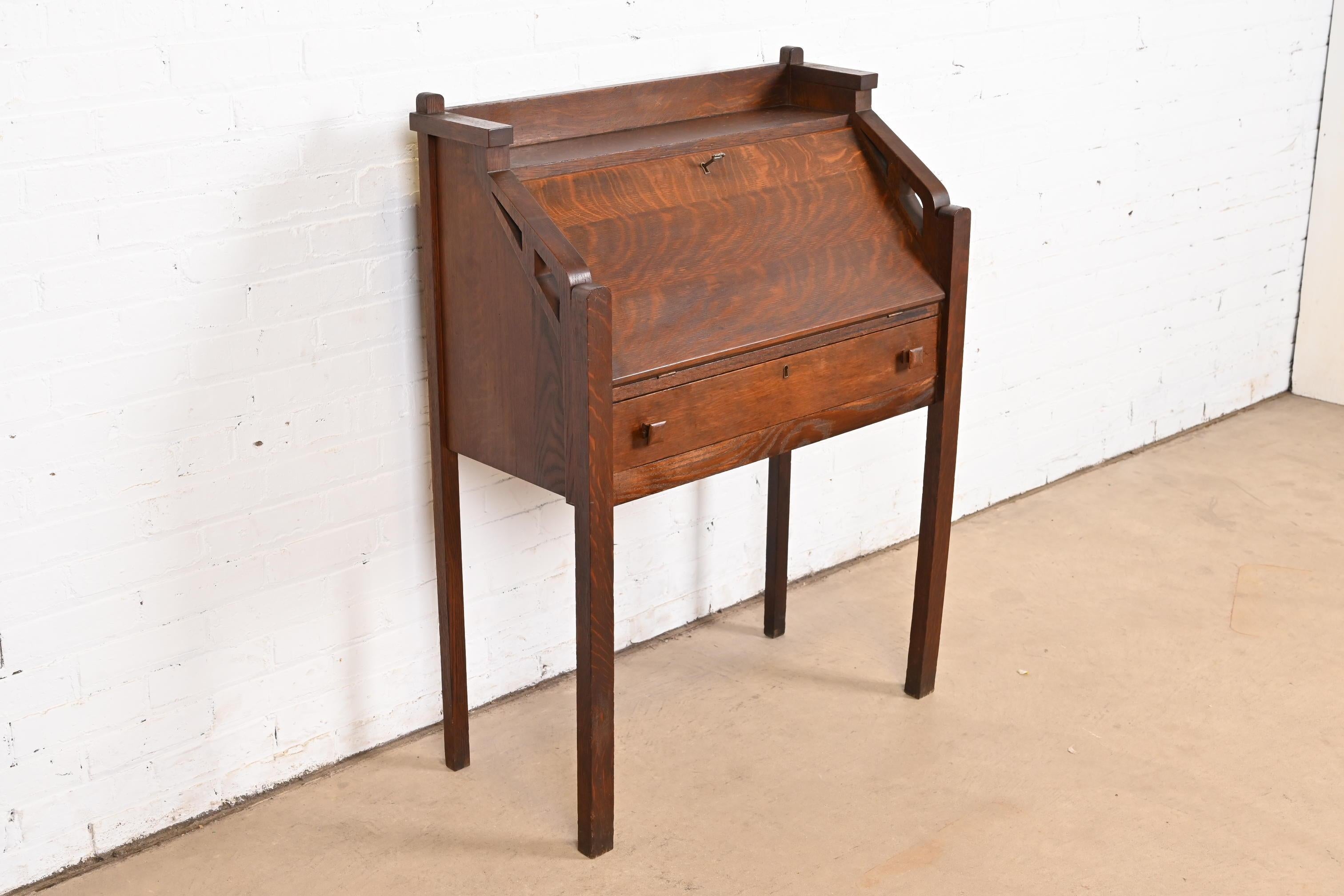 Arts and Crafts Limbert Style Antique Mission Oak Arts & Crafts Drop Front Secretary Desk