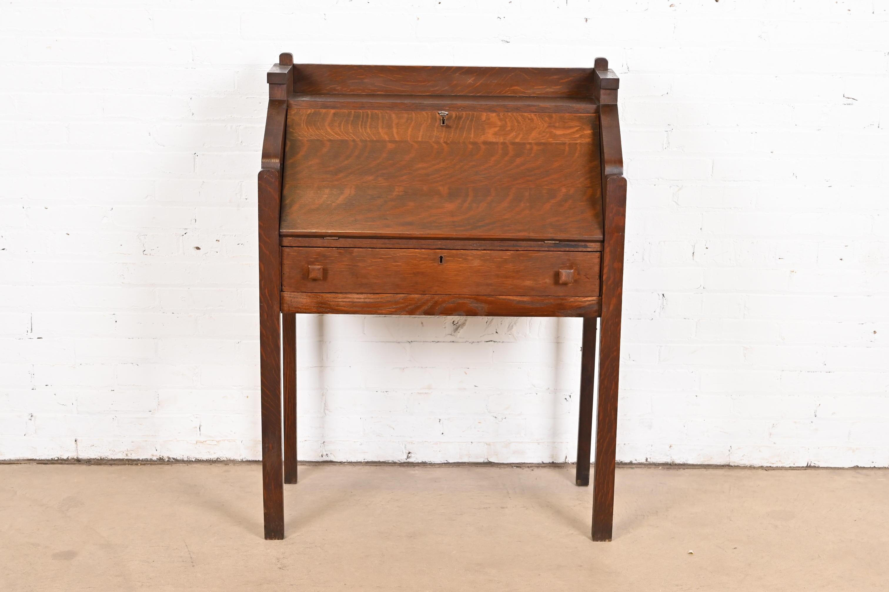 American Limbert Style Antique Mission Oak Arts & Crafts Drop Front Secretary Desk