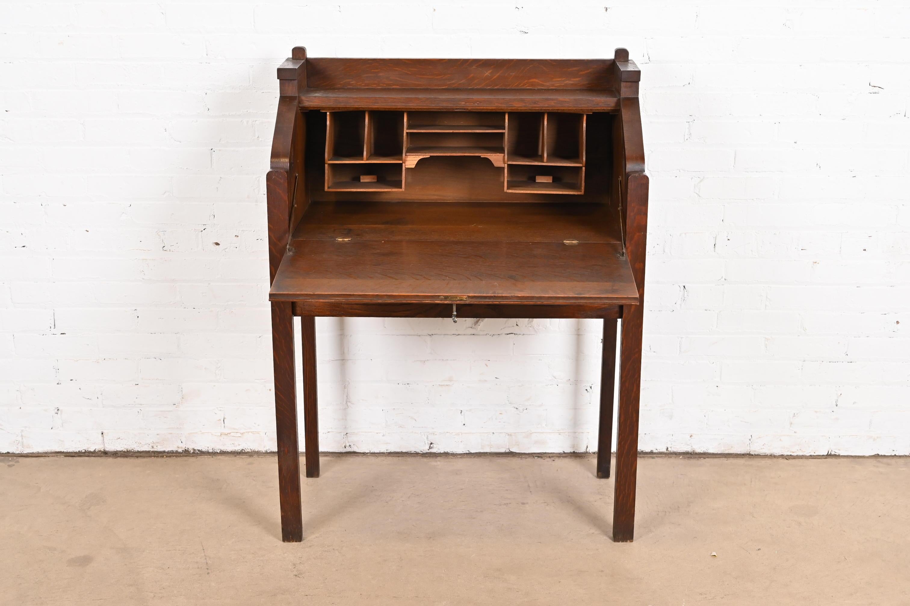 20th Century Limbert Style Antique Mission Oak Arts & Crafts Drop Front Secretary Desk